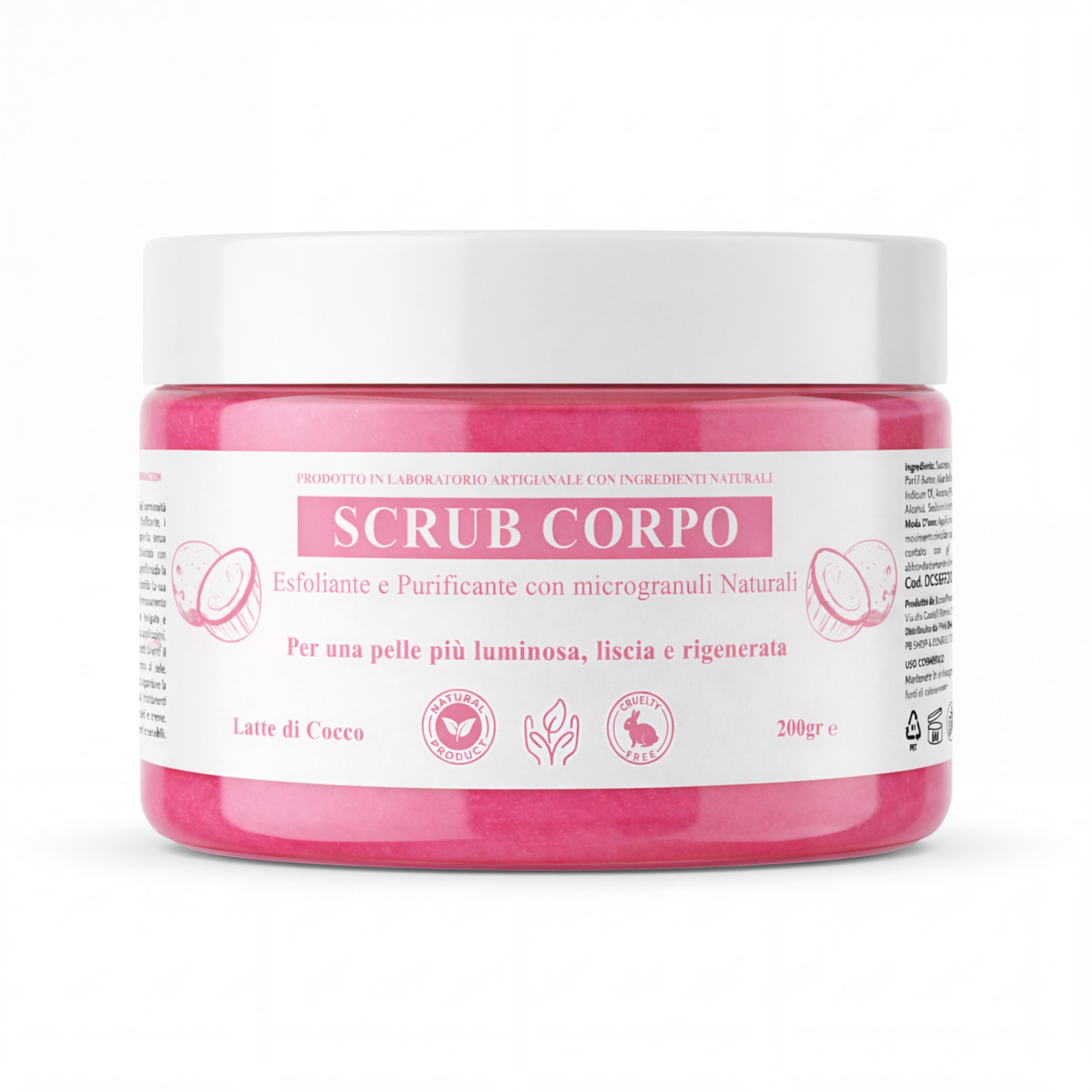 Scrub Corpo Esfoliante e Purificante con microgranuli Naturali, Aloe Vera, Burro di Karité e Olio di Sesamo – Pelle Luminosa, Liscia e Rigenerata-Pink Babol