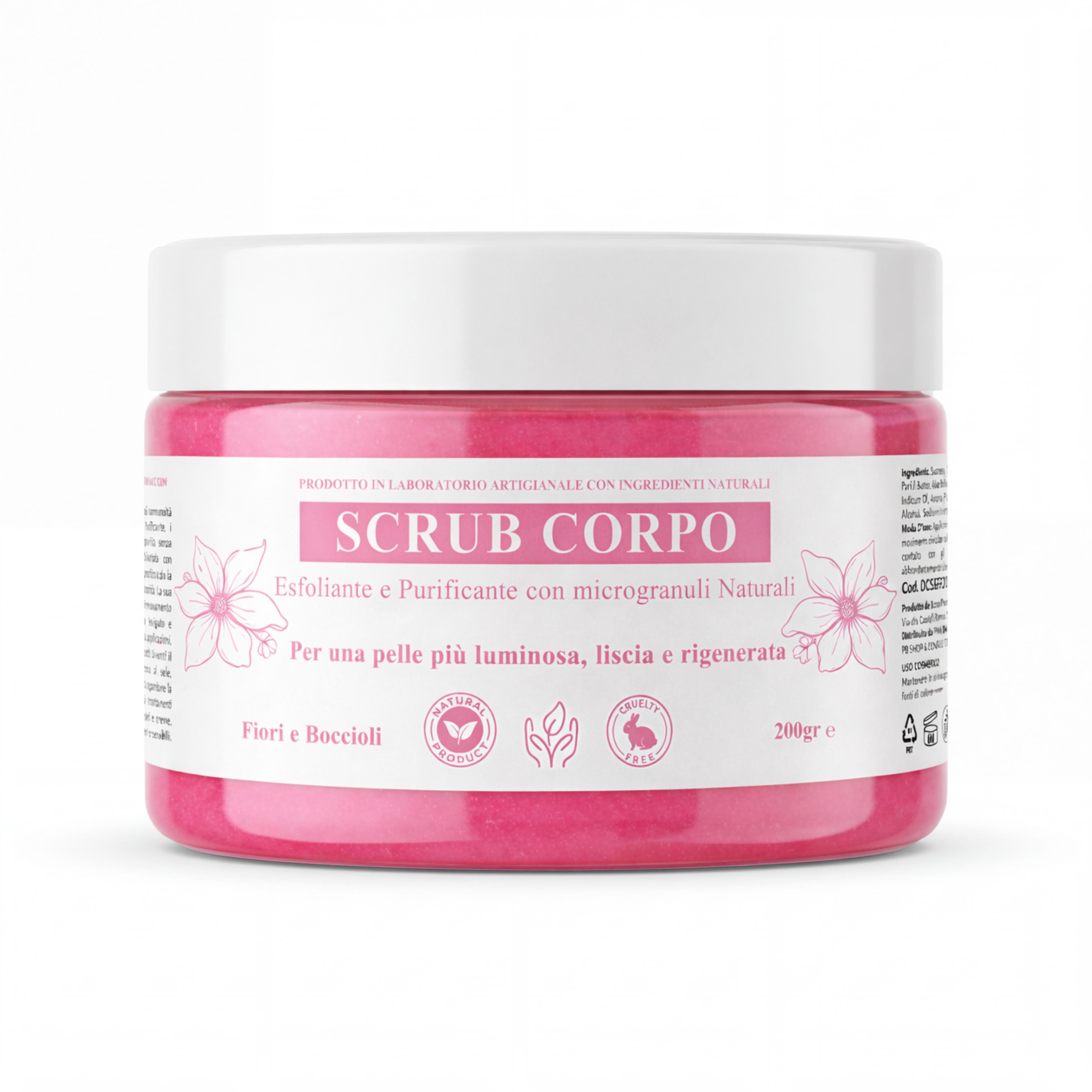 Scrub Corpo Esfoliante e Purificante con microgranuli Naturali, Aloe Vera, Burro di Karité e Olio di Sesamo – Pelle Luminosa, Liscia e Rigenerata-Pink Babol