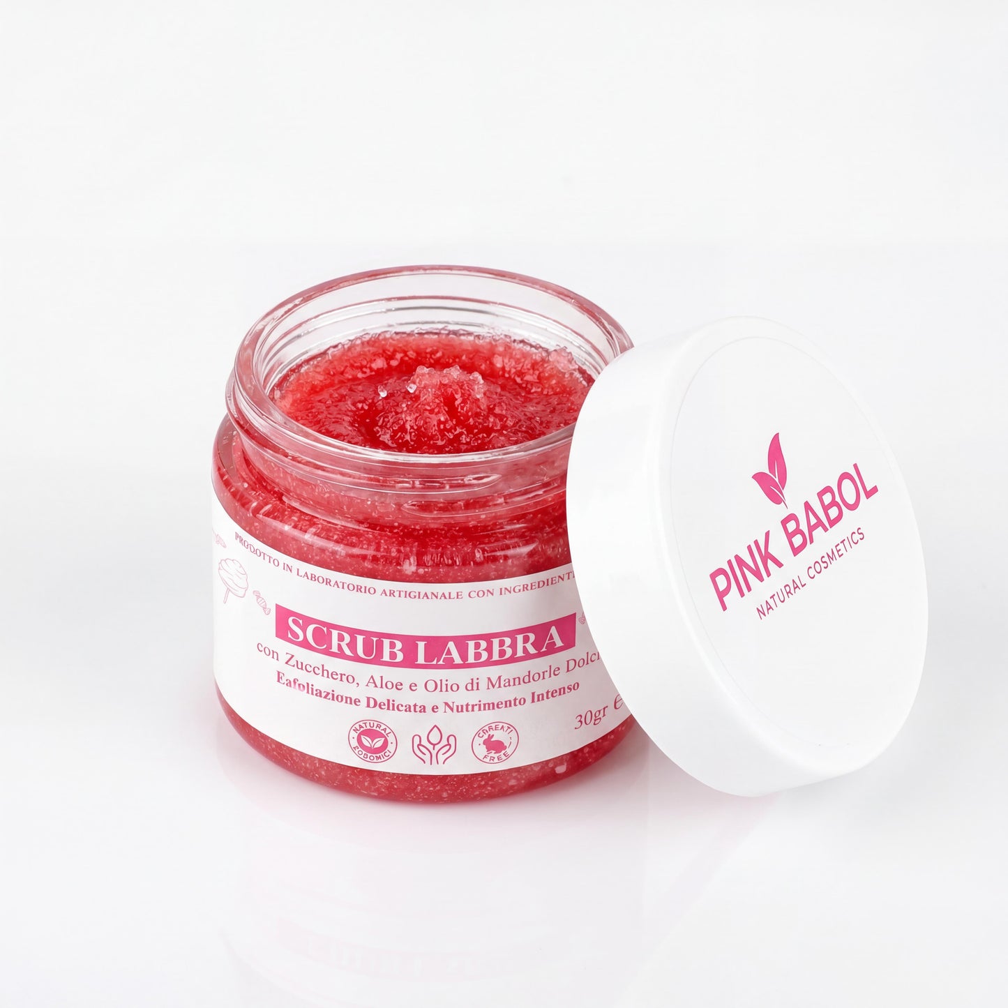 Scrub Labbra con Zucchero Naturale, Aloe Vera e Olio di Mandorle Dolci – Esfoliazione Delicata, Idratazione e Nutrimento Intenso-Pink Babol