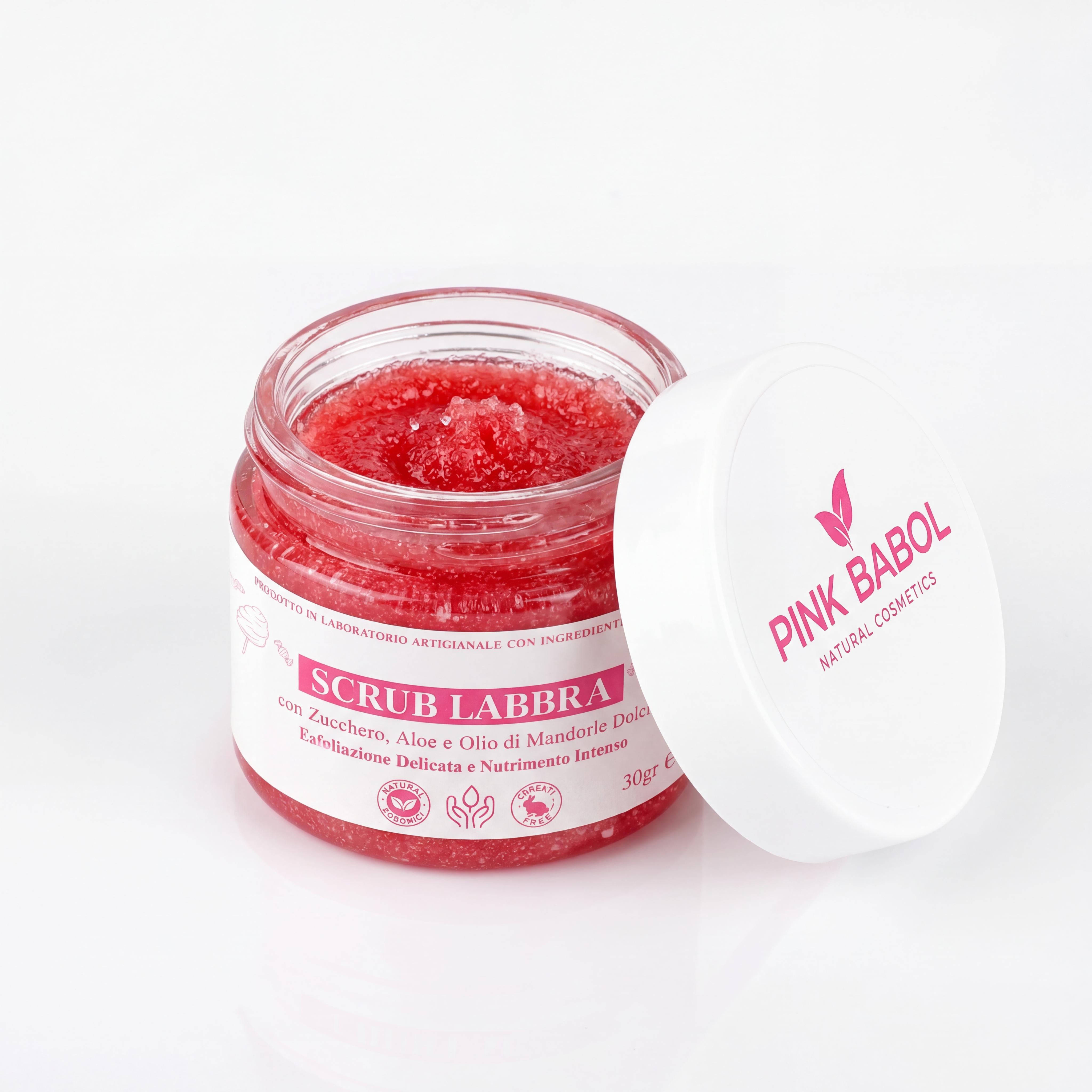 Scrub Labbra con Zucchero Naturale, Aloe Vera e Olio di Mandorle Dolci – Esfoliazione Delicata, Idratazione e Nutrimento Intenso-Pink Babol