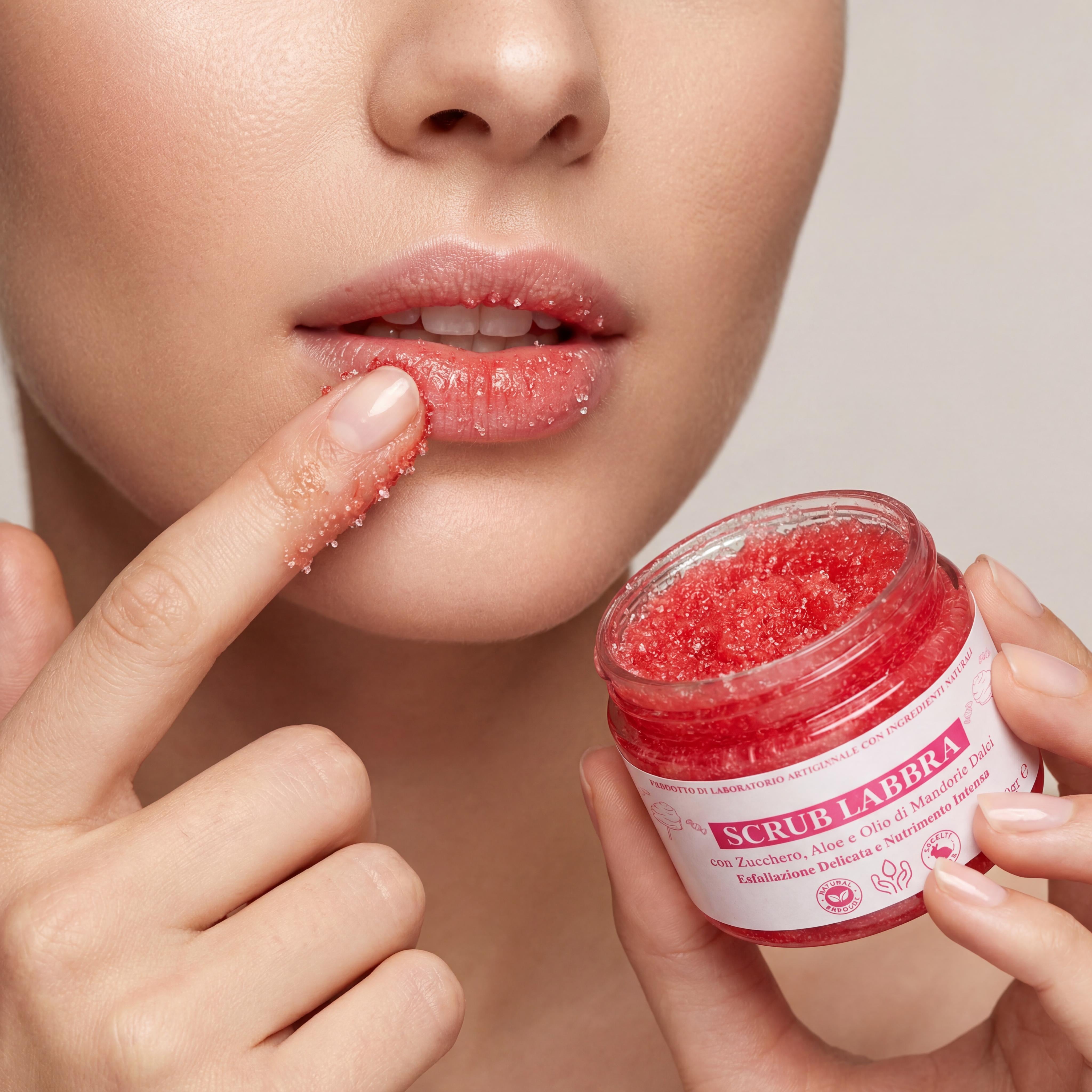 Scrub Labbra con Zucchero Naturale, Aloe Vera e Olio di Mandorle Dolci – Esfoliazione Delicata, Idratazione e Nutrimento Intenso-Pink Babol