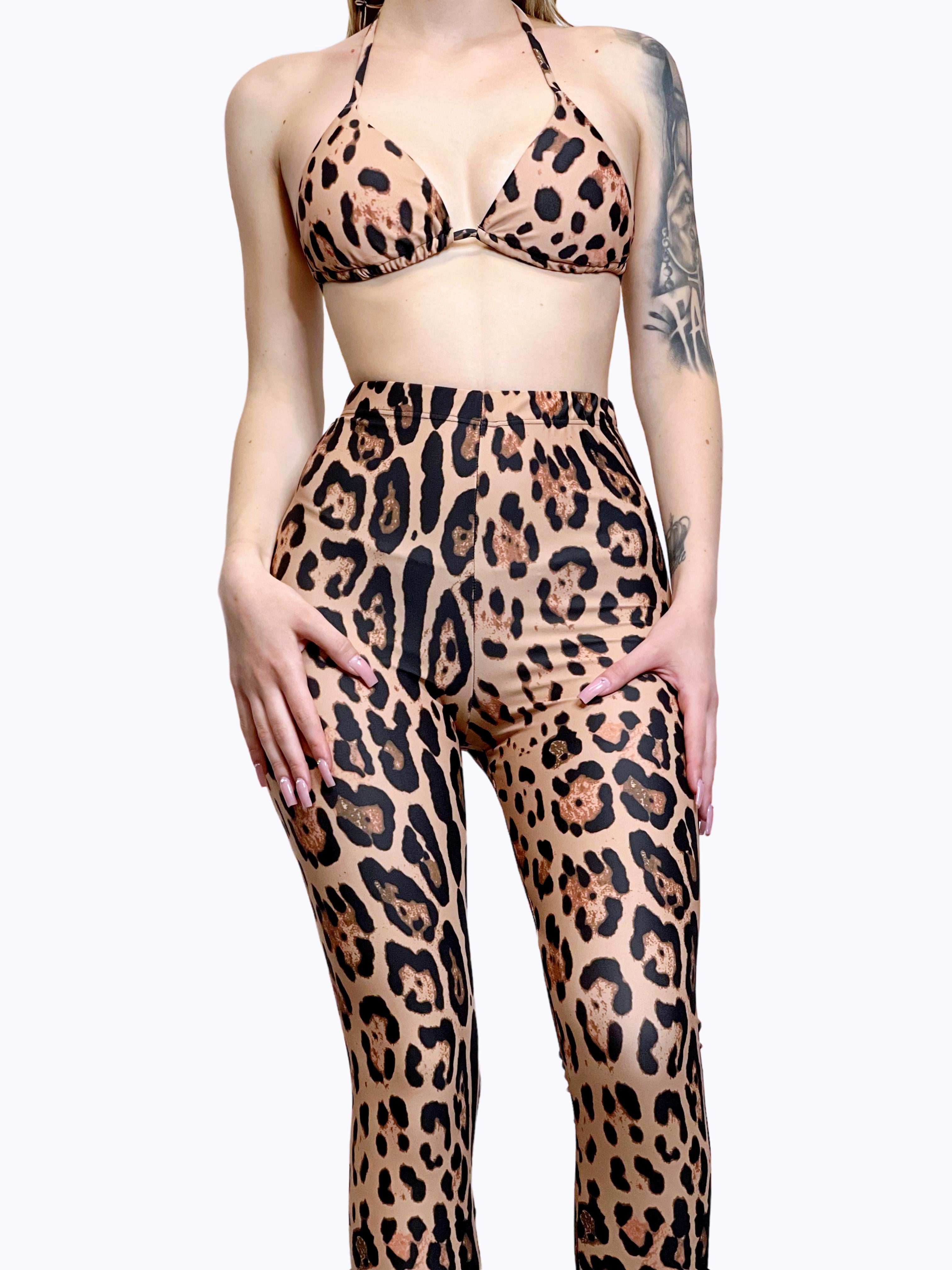 Set animalier Bikini tanga triangolo imbottito + leggings-Pink Babol