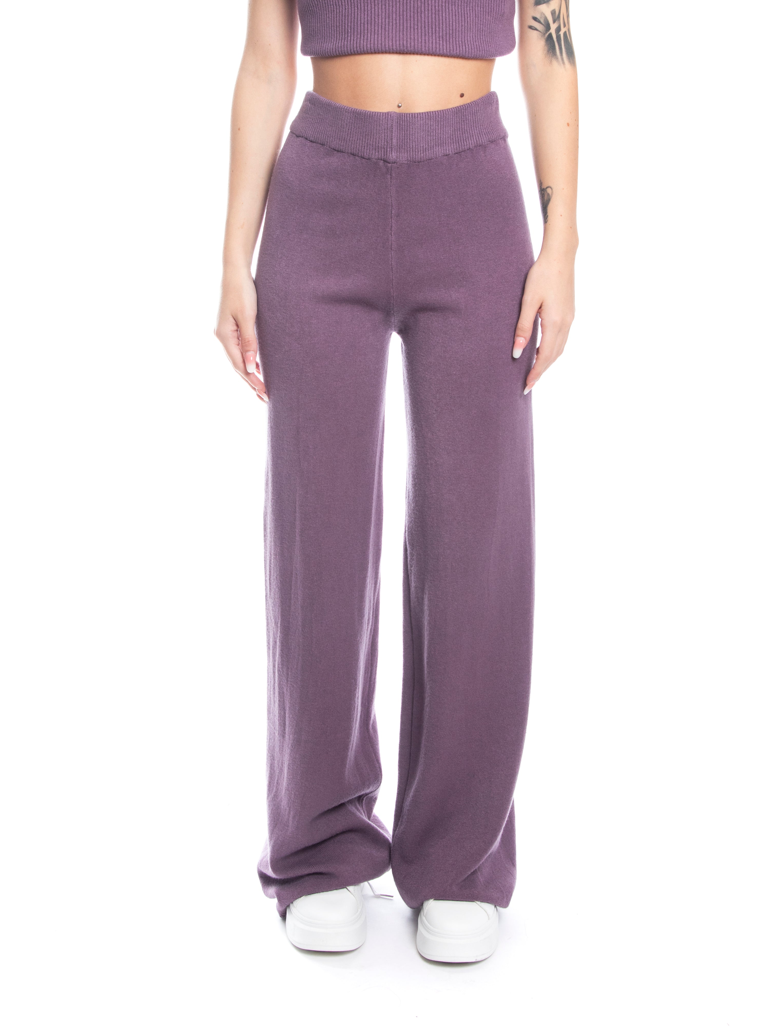 Set coordinato maglia con cappuccio + pantalone a zampa calda viscosa-Pink Babol