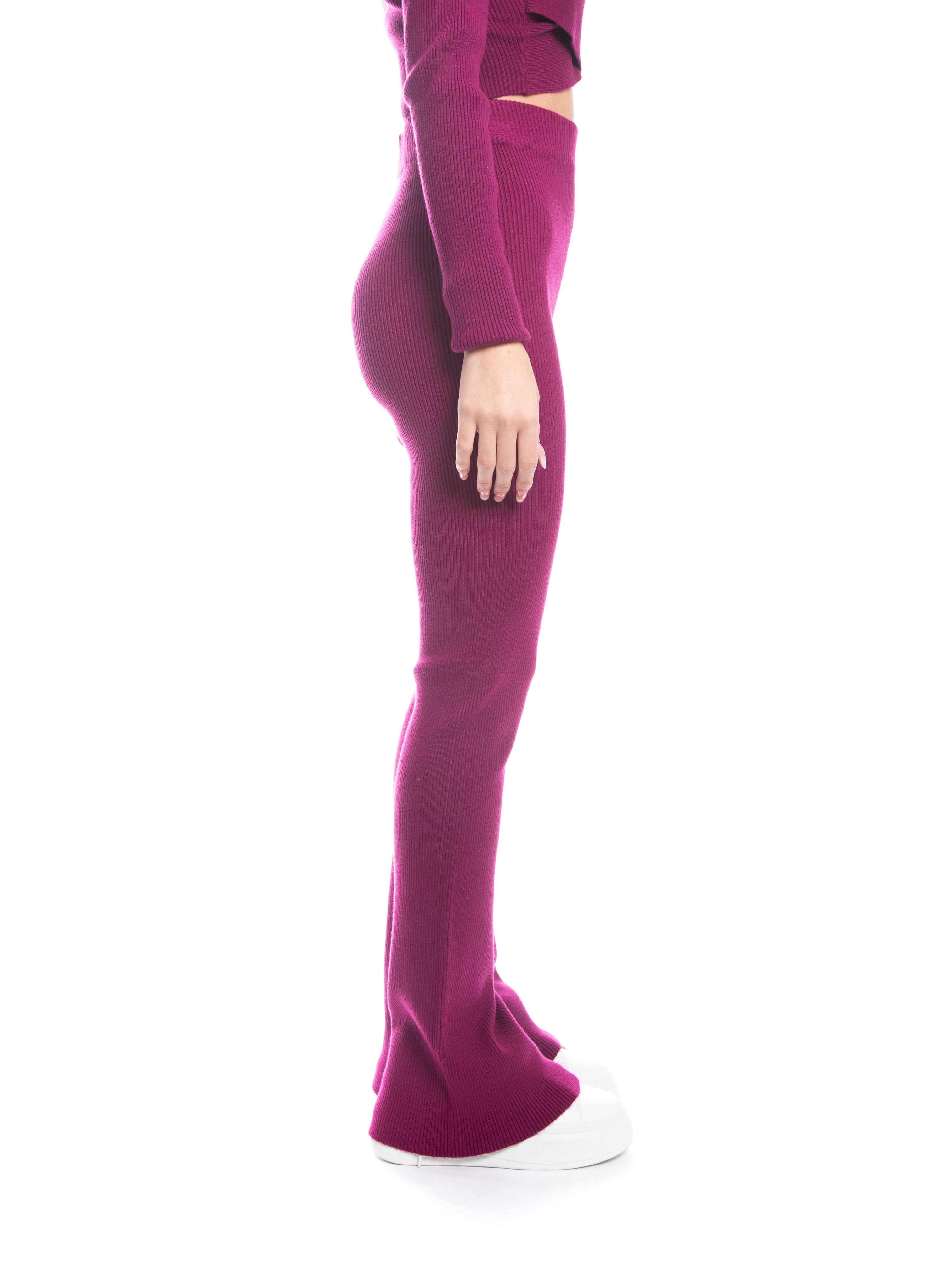 Set coordinato maglia incrociata e pantalone a zampa calda viscosa a costine-Pink Babol