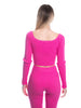 Set coordinato maglia incrociata e pantalone a zampa calda viscosa a costine-Pink Babol