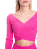 Set coordinato maglia incrociata e pantalone a zampa calda viscosa a costine-Pink Babol