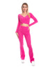 Set coordinato maglia incrociata e pantalone a zampa calda viscosa a costine-Pink Babol