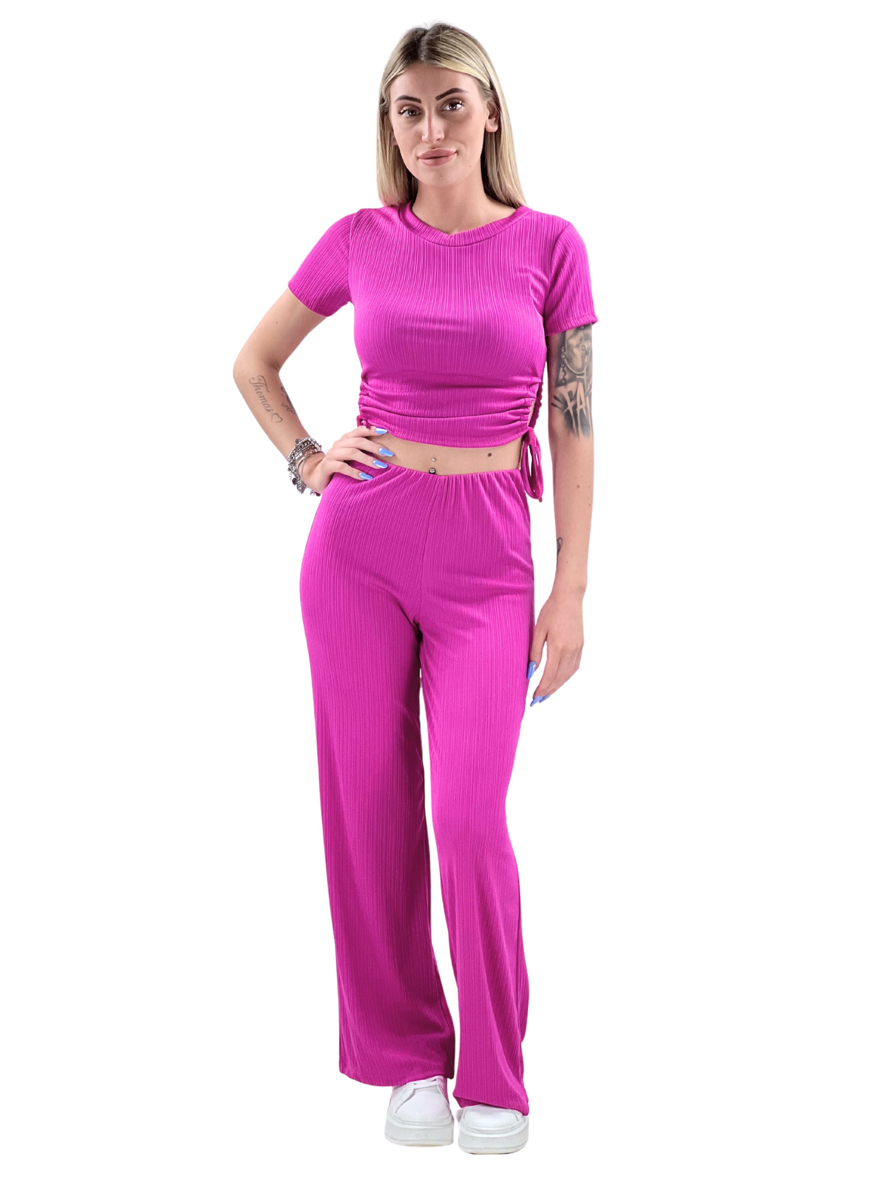 Set coordinato maglia + pantalone a palazzo-Pink Babol