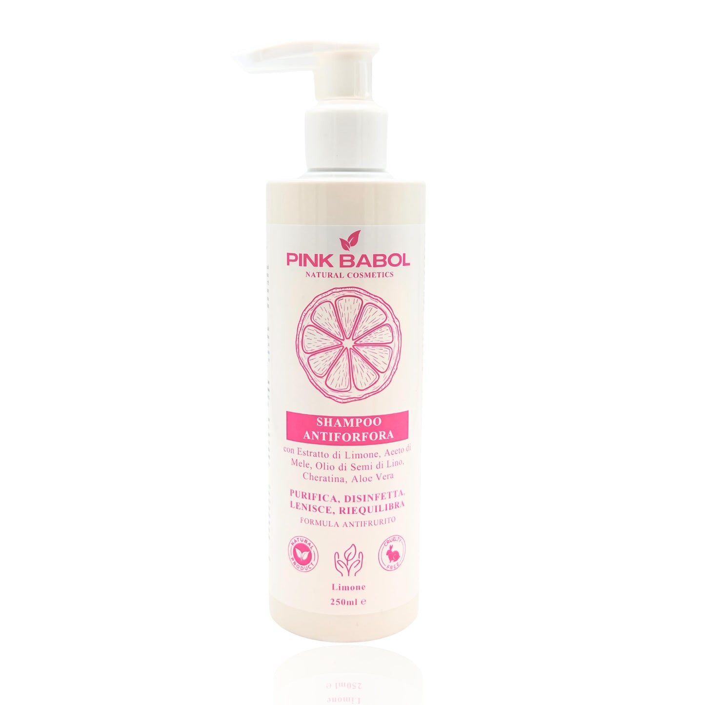 Shampoo Antiforfora e Antiprurito con Estratto di Limone, Aceto di Mele, Olio di Semi di Lino, Cheratina, Aloe Vera – Purifica, Disinfetta, Lenisce, Riequilibra-Pink Babol