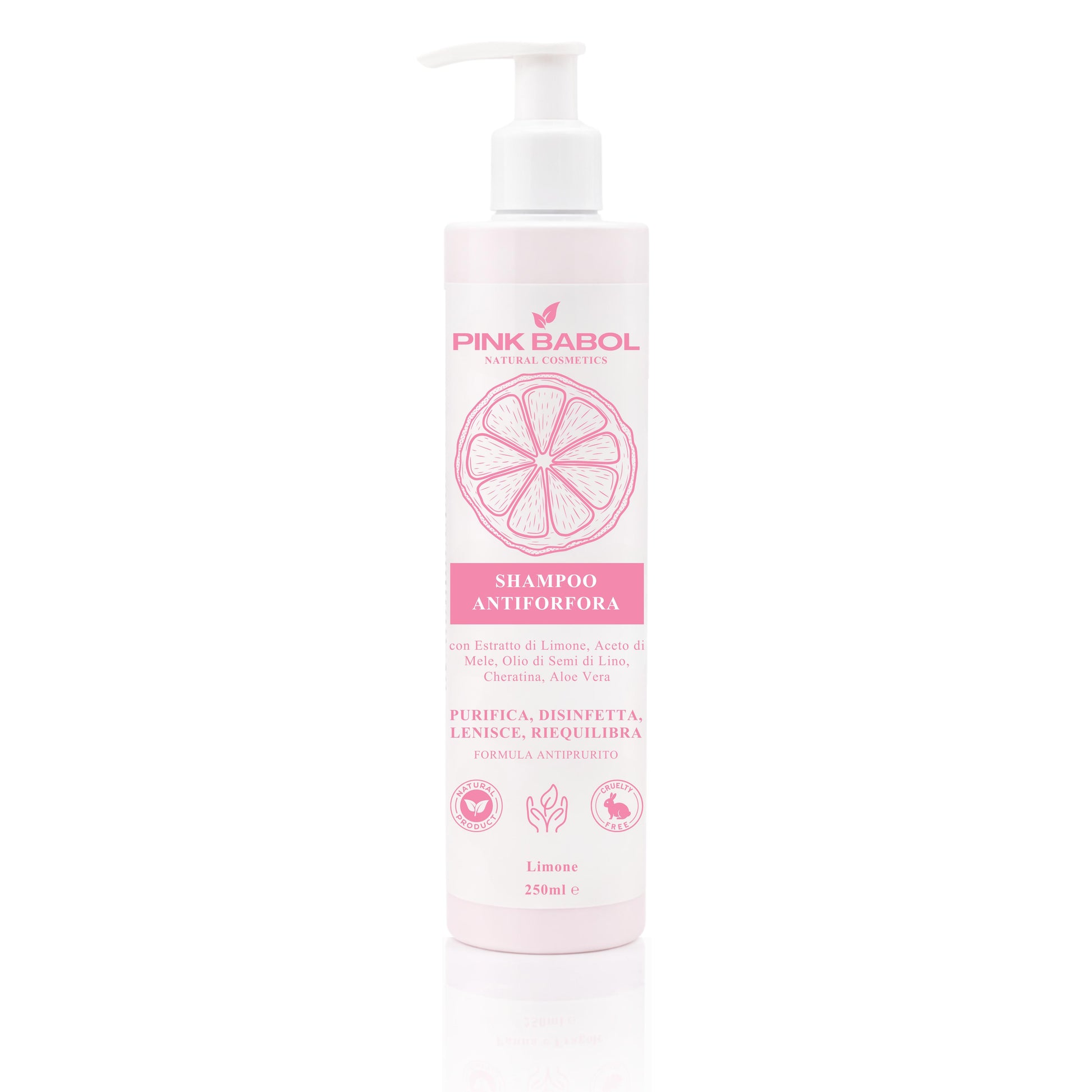 Shampoo Antiforfora e Antiprurito con Estratto di Limone, Aceto di Mele, Olio di Semi di Lino, Cheratina, Aloe Vera – Purifica, Disinfetta, Lenisce, Riequilibra-Pink Babol