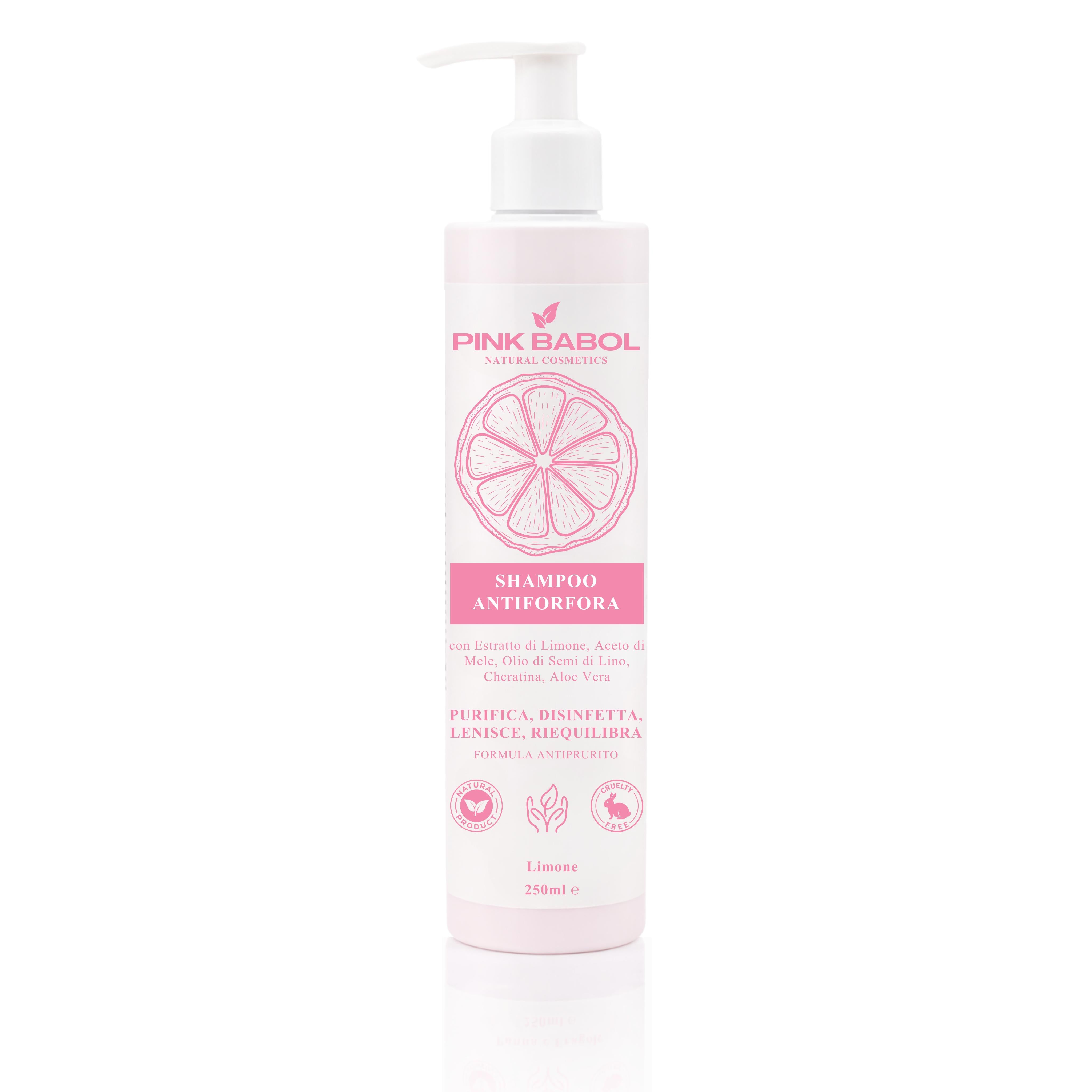 Shampoo Antiforfora e Antiprurito con Estratto di Limone, Aceto di Mele, Olio di Semi di Lino, Cheratina, Aloe Vera – Purifica, Disinfetta, Lenisce, Riequilibra-Pink Babol