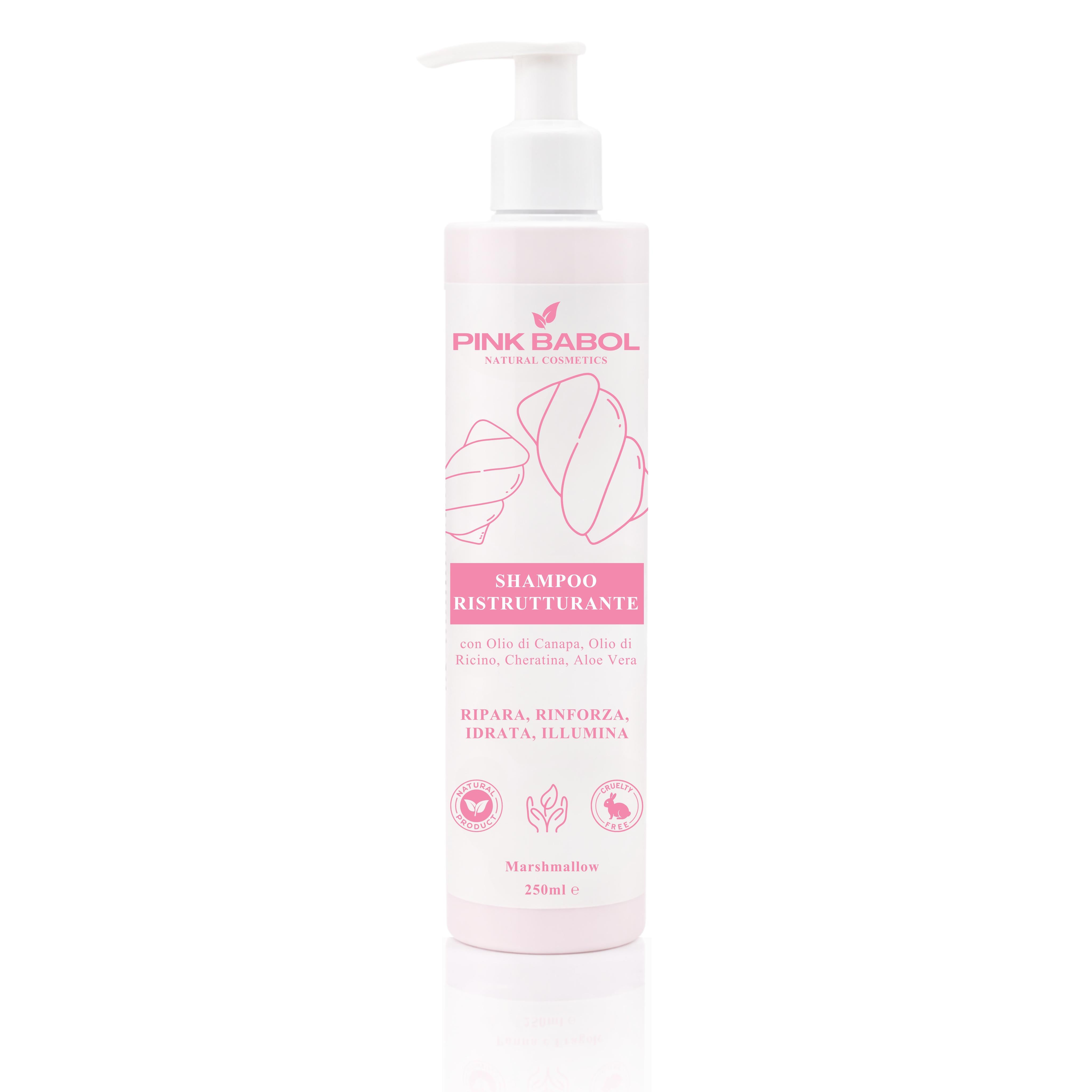 Shampoo Ristrutturante con Olio di Canapa, Olio di Ricino, Cheratina, Aloe Vera – Ripara, Rinforza, Idrata, Illumina-Pink Babol