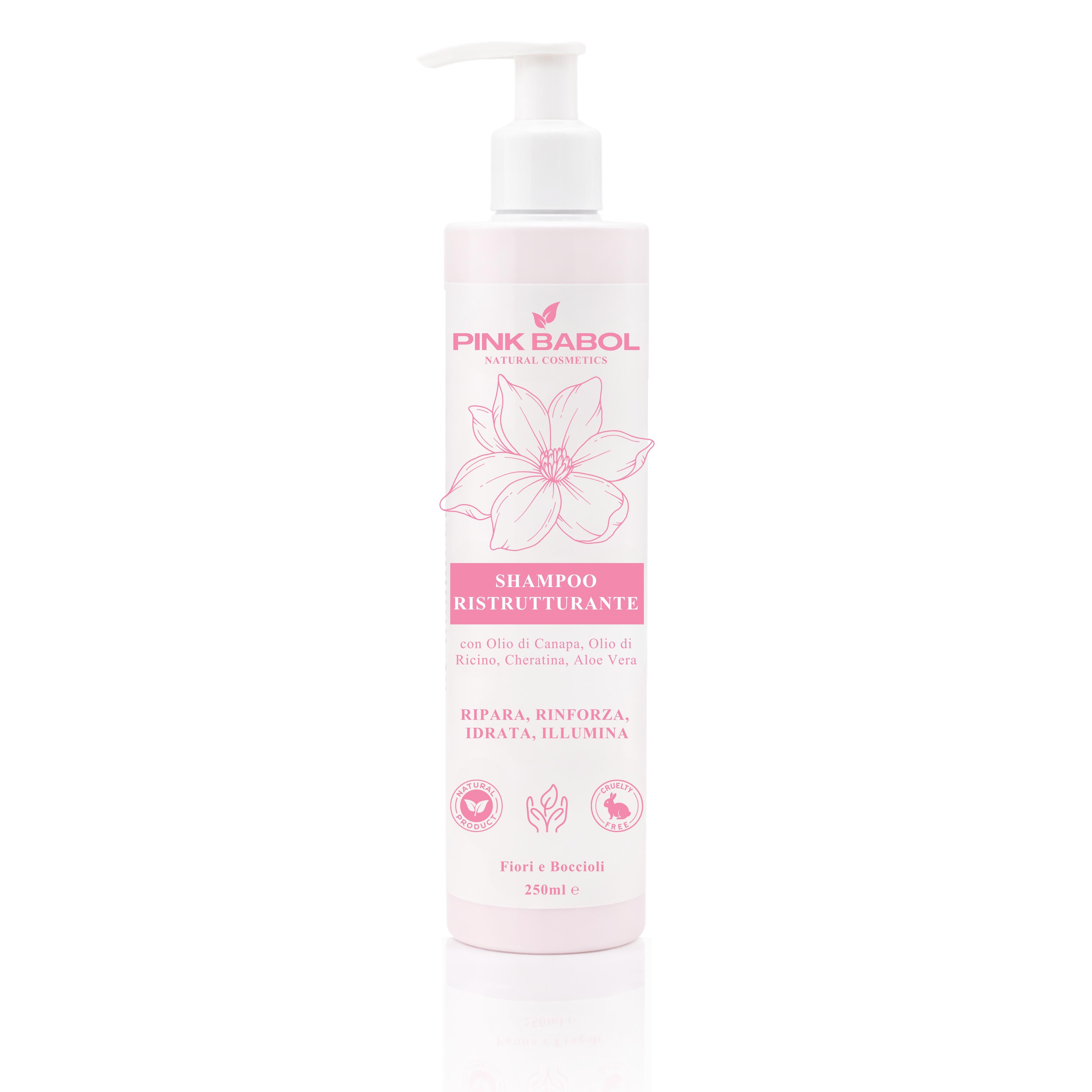 Shampoo Ristrutturante con Olio di Canapa, Olio di Ricino, Cheratina, Aloe Vera – Ripara, Rinforza, Idrata, Illumina-Pink Babol