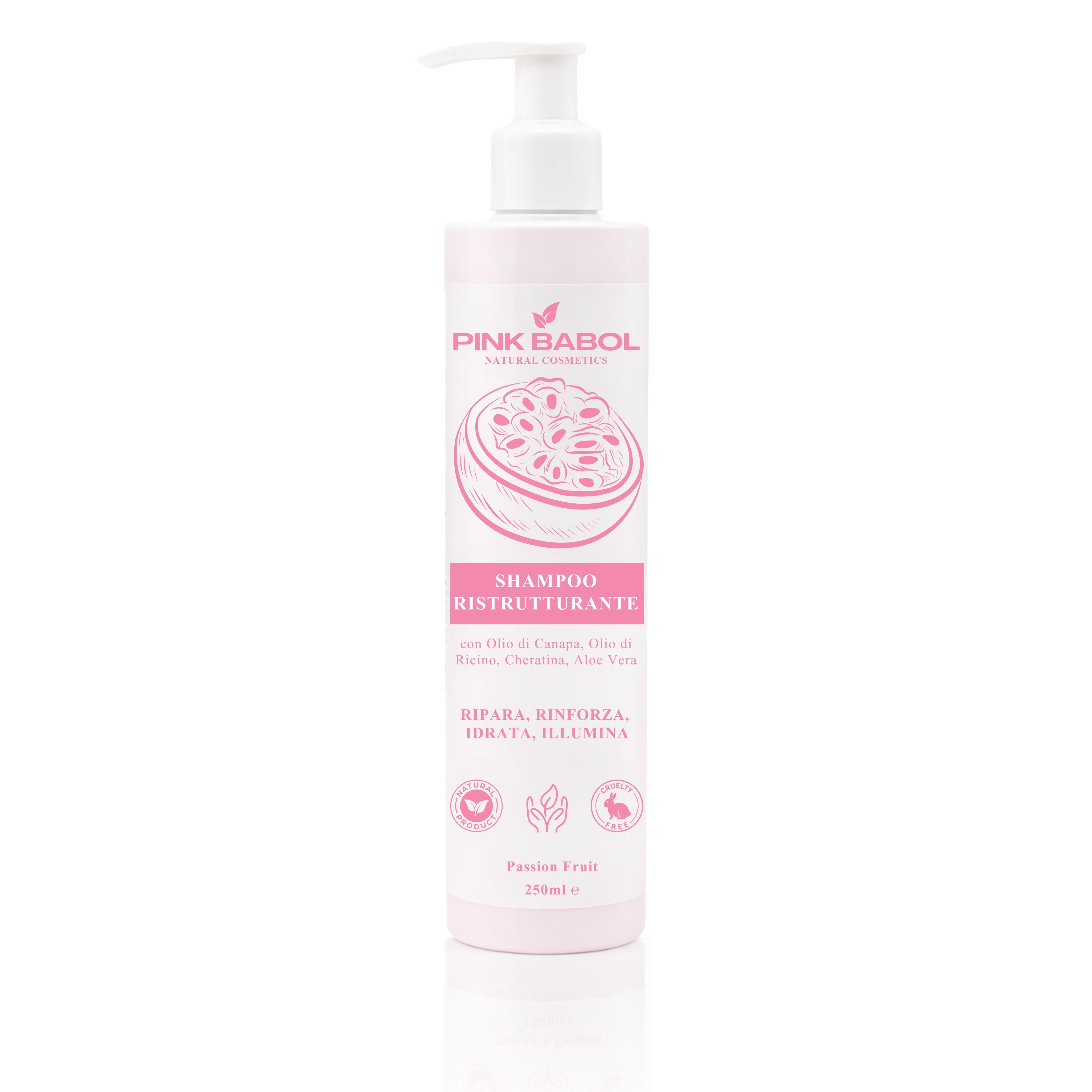 Shampoo Ristrutturante con Olio di Canapa, Olio di Ricino, Cheratina, Aloe Vera – Ripara, Rinforza, Idrata, Illumina-Pink Babol