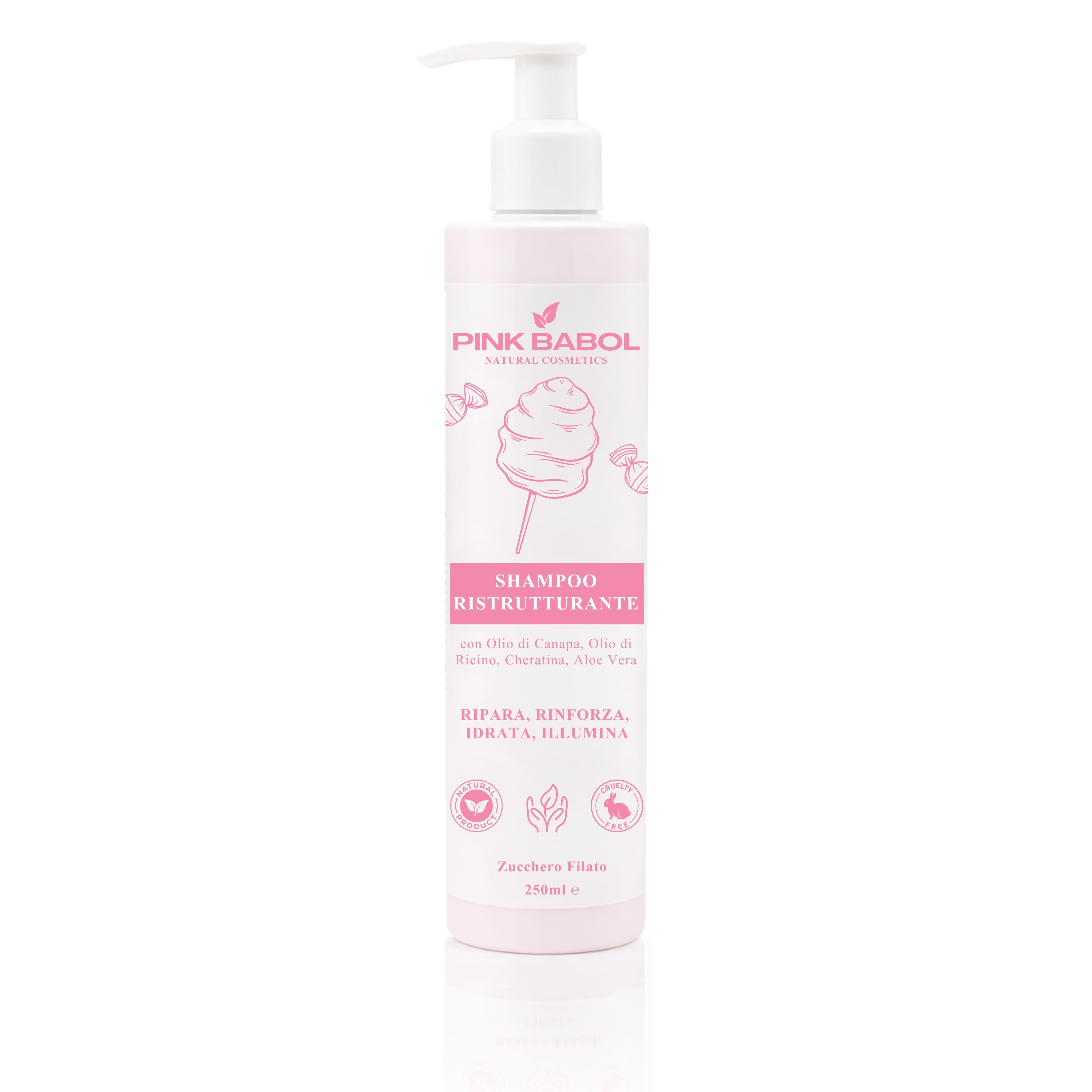 Shampoo Ristrutturante con Olio di Canapa, Olio di Ricino, Cheratina, Aloe Vera – Ripara, Rinforza, Idrata, Illumina-Pink Babol