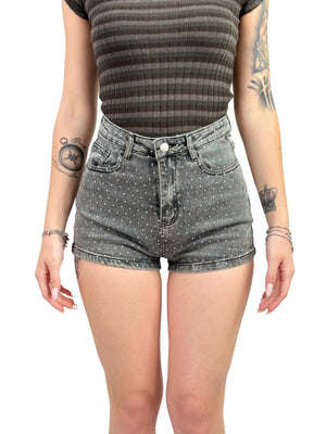 Shorts vita alta elasticizzato con strass-Pink Babol