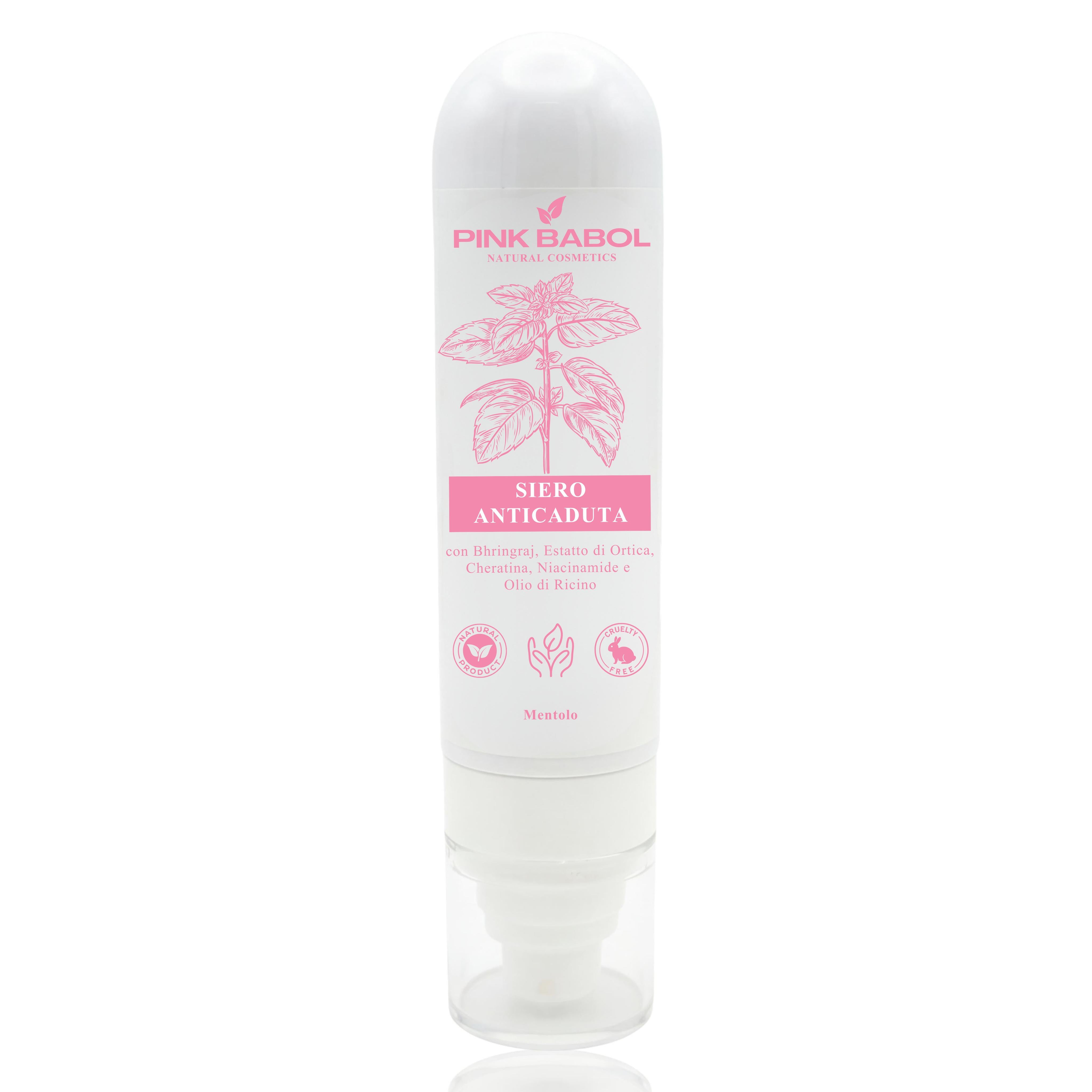 Siero Anticaduta con Bhringraj, Estatto di Ortica, Cheratina, Niacinamide, Arginina, Biotina e Olio di Ricino – Stimola la crescita, Rinforza il bulbo, Capelli più forti e vitali-Pink Babol