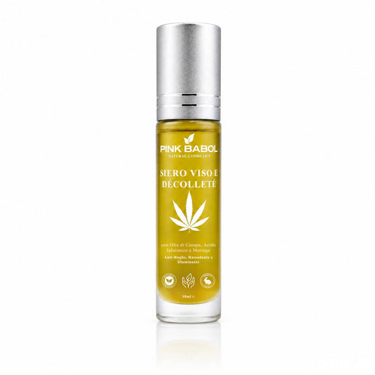 Siero Viso e Décolleté con Olio di Canapa e Acido ialuronico e Moringa - Anti-Rughe, Rassodante e Illuminante-Pink Babol