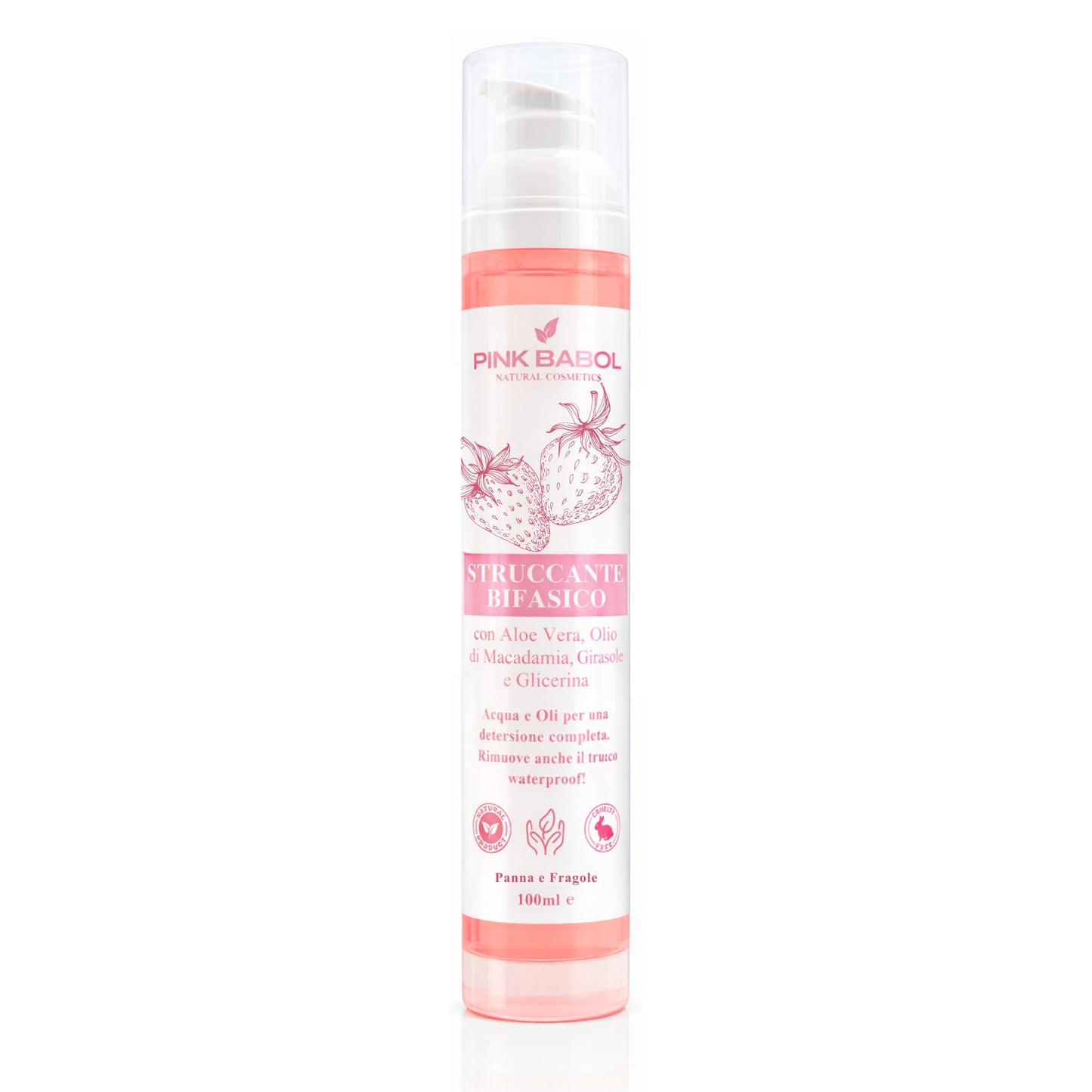 Struccante Viso Bifasico con Olio di Macadamia, Girasole e Aloe Vera - Rimuove trucco waterproof senza irritare-Pink Babol