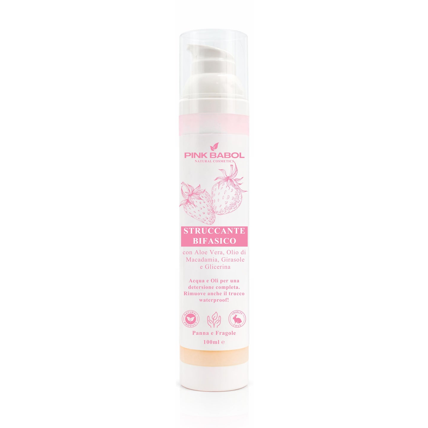 Struccante Viso Bifasico con Olio di Macadamia, Girasole e Aloe Vera - Rimuove trucco waterproof senza irritare-Pink Babol