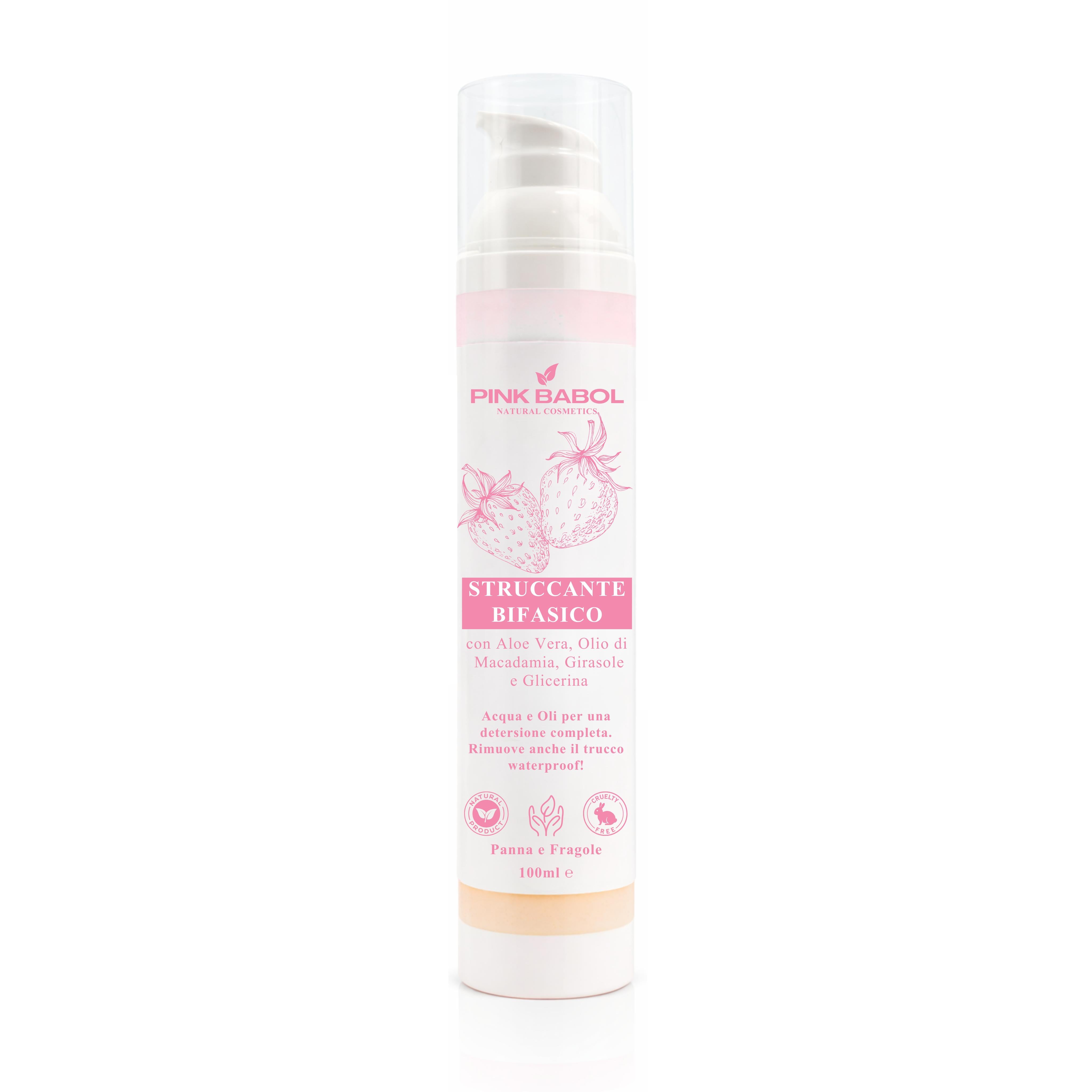 Struccante Viso Bifasico con Olio di Macadamia, Girasole e Aloe Vera - Rimuove trucco waterproof senza irritare-Pink Babol