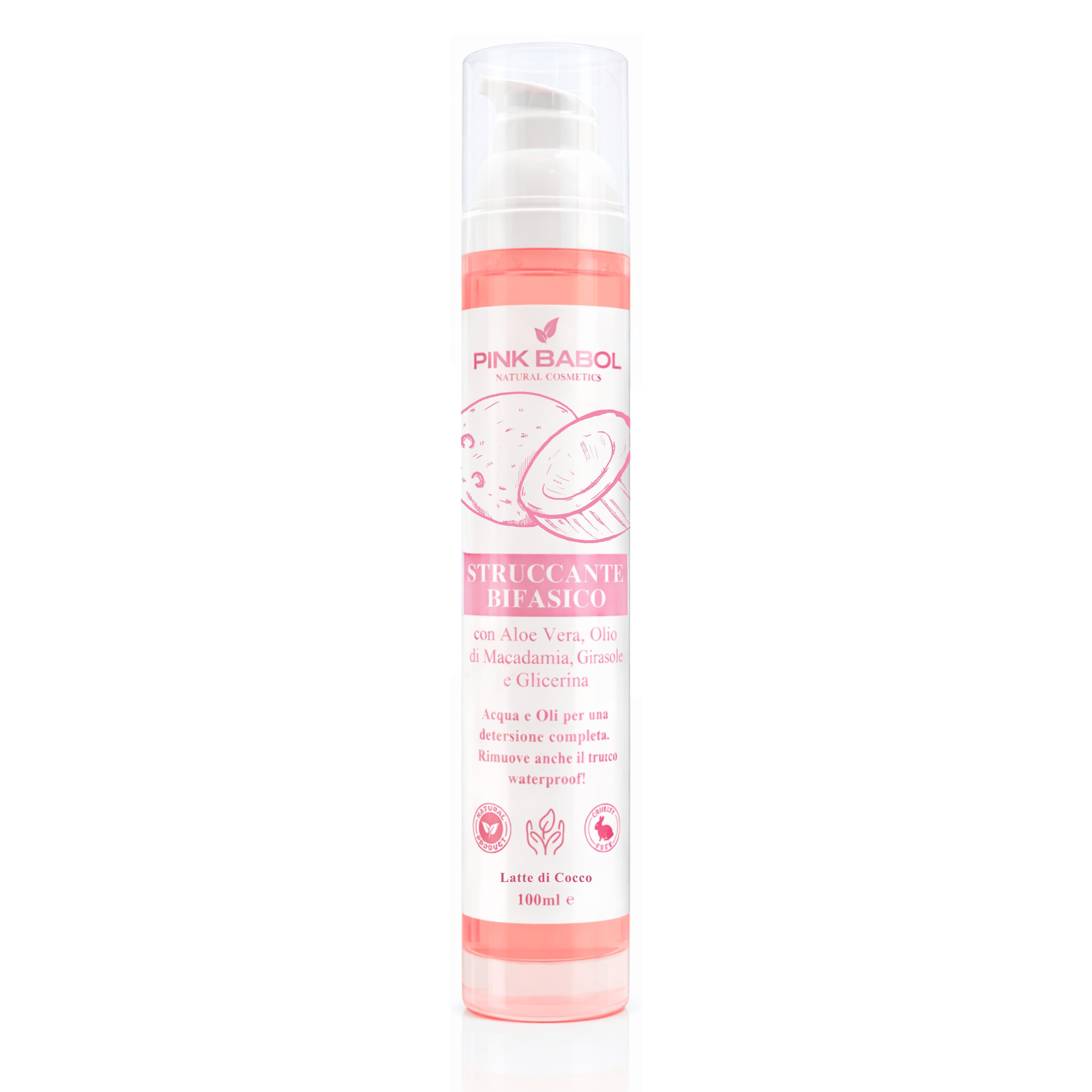 Struccante Viso Bifasico con Olio di Macadamia, Girasole e Aloe Vera - Rimuove trucco waterproof senza irritare-Pink Babol