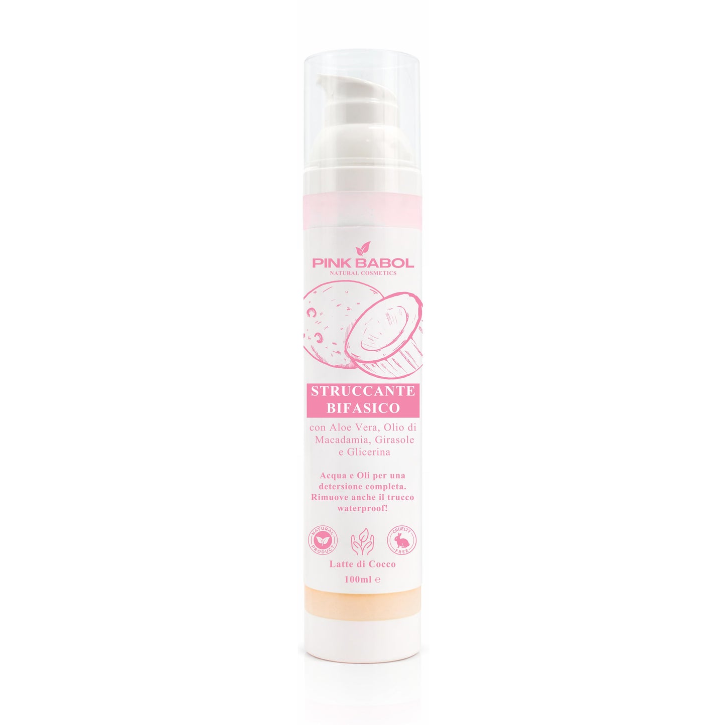 Struccante Viso Bifasico con Olio di Macadamia, Girasole e Aloe Vera - Rimuove trucco waterproof senza irritare-Pink Babol