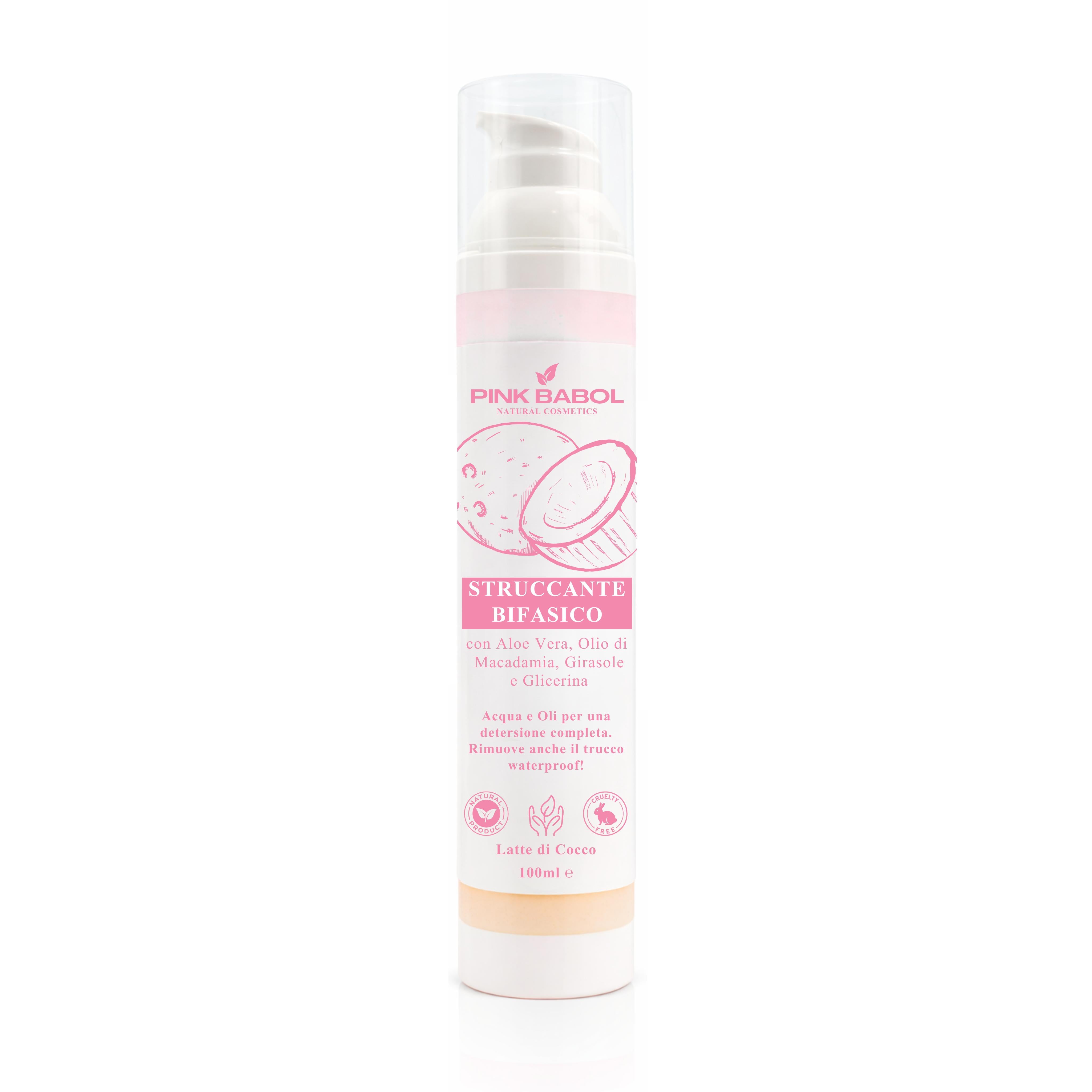 Struccante Viso Bifasico con Olio di Macadamia, Girasole e Aloe Vera - Rimuove trucco waterproof senza irritare-Pink Babol