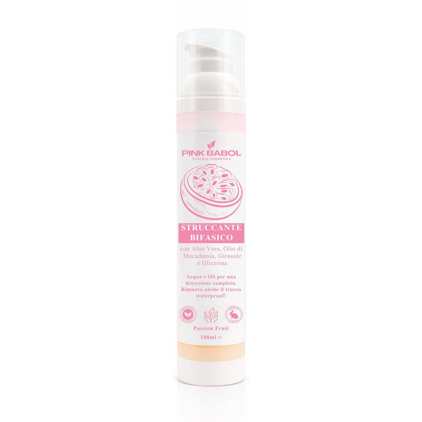 Struccante Viso Bifasico con Olio di Macadamia, Girasole e Aloe Vera - Rimuove trucco waterproof senza irritare-Pink Babol