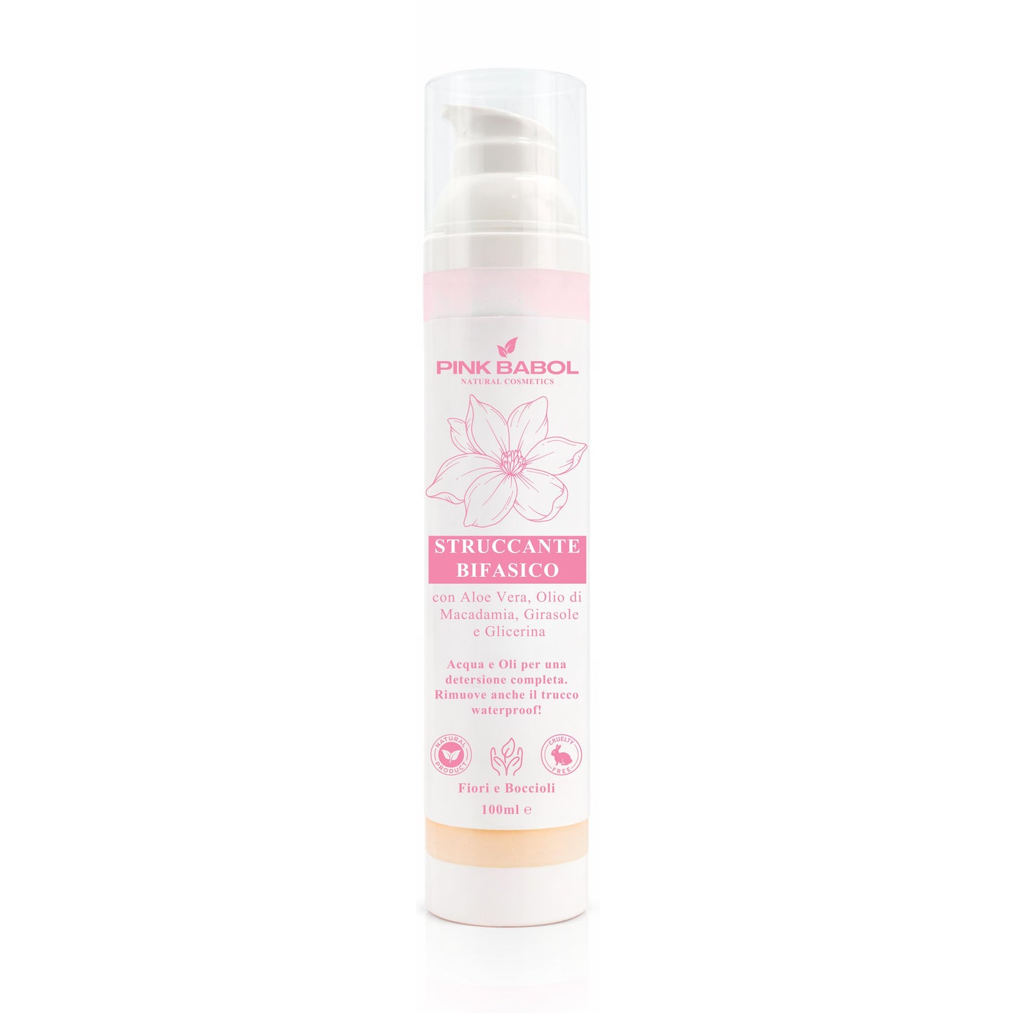 Struccante Viso Bifasico con Olio di Macadamia, Girasole e Aloe Vera - Rimuove trucco waterproof senza irritare-Pink Babol