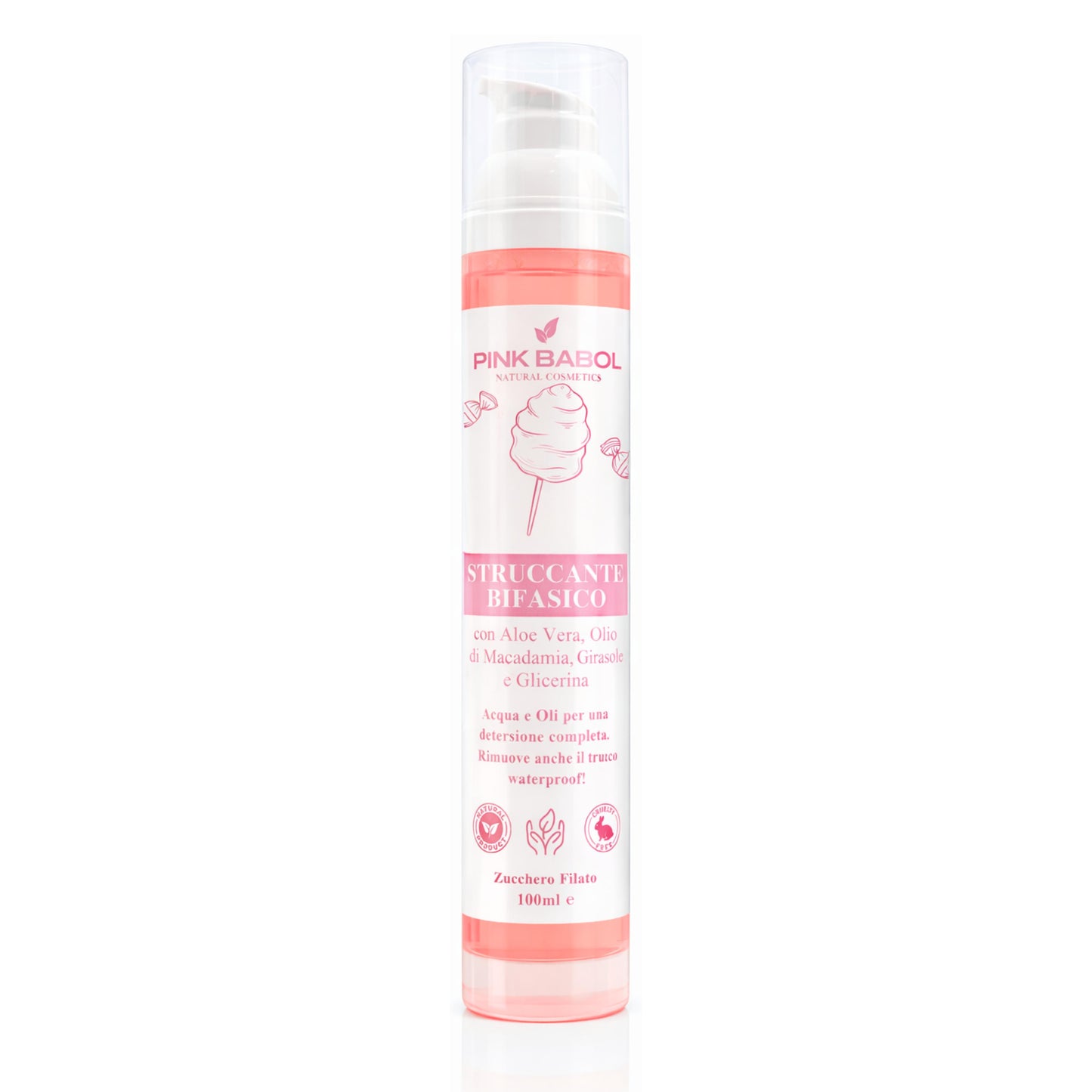 Struccante Viso Bifasico con Olio di Macadamia, Girasole e Aloe Vera - Rimuove trucco waterproof senza irritare-Pink Babol