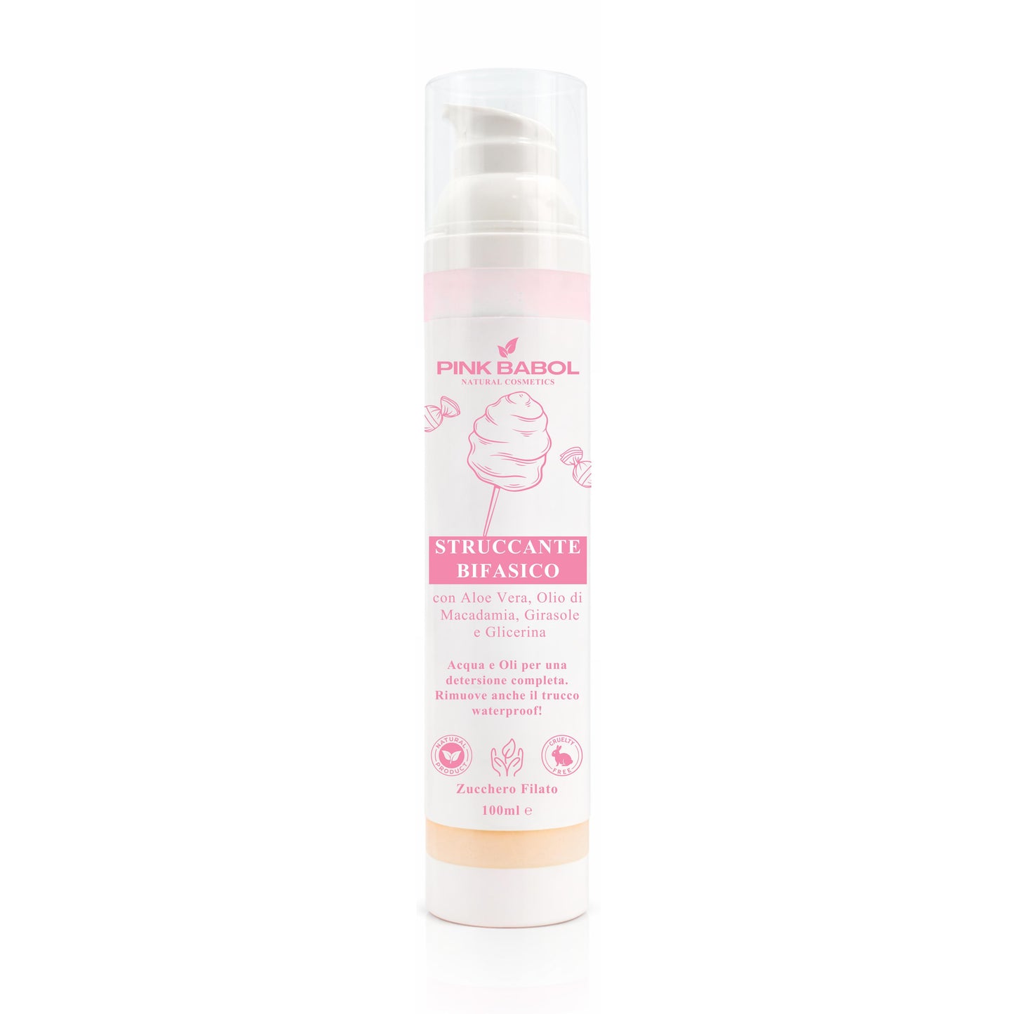 Struccante Viso Bifasico con Olio di Macadamia, Girasole e Aloe Vera - Rimuove trucco waterproof senza irritare-Pink Babol