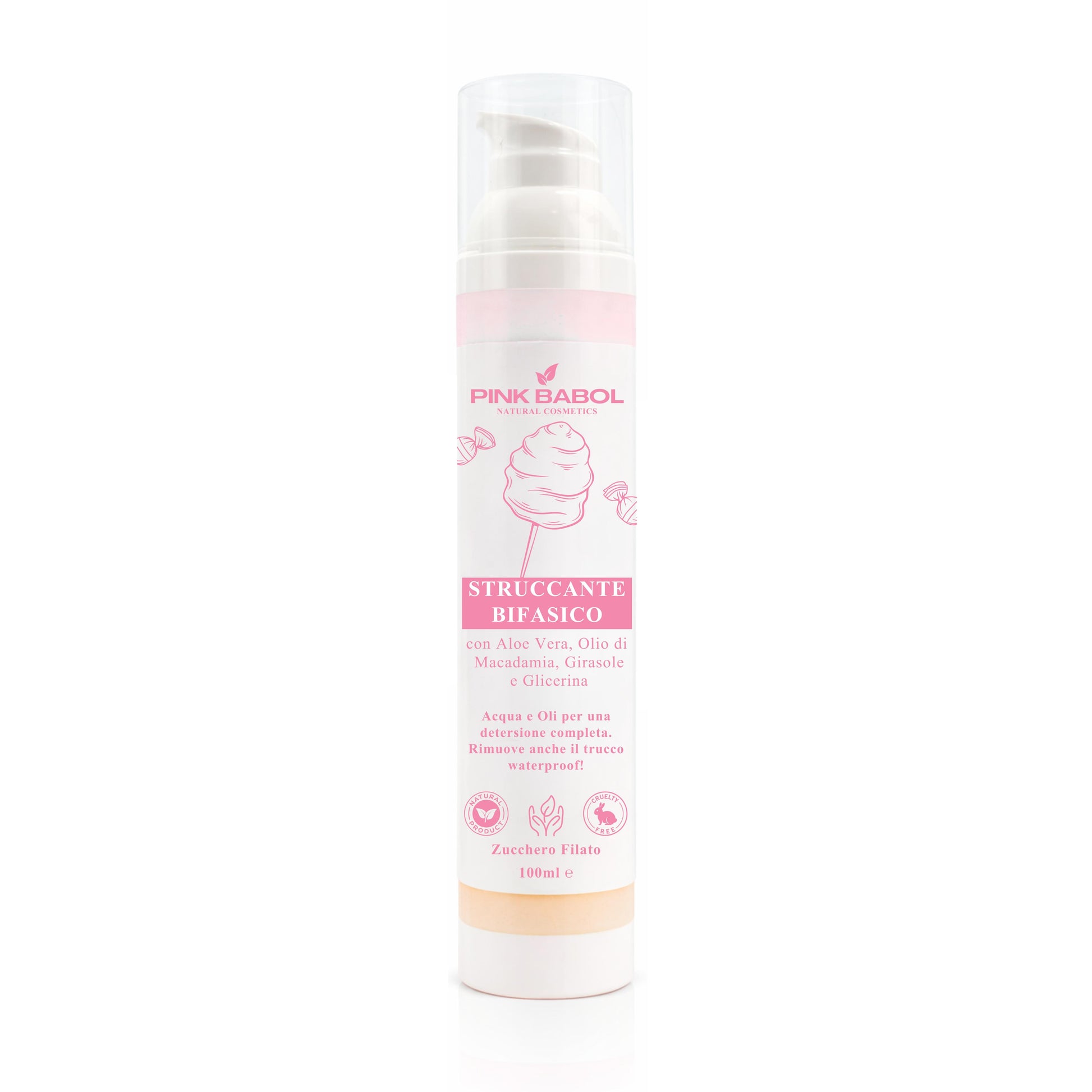 Struccante Viso Bifasico con Olio di Macadamia, Girasole e Aloe Vera - Rimuove trucco waterproof senza irritare-Pink Babol