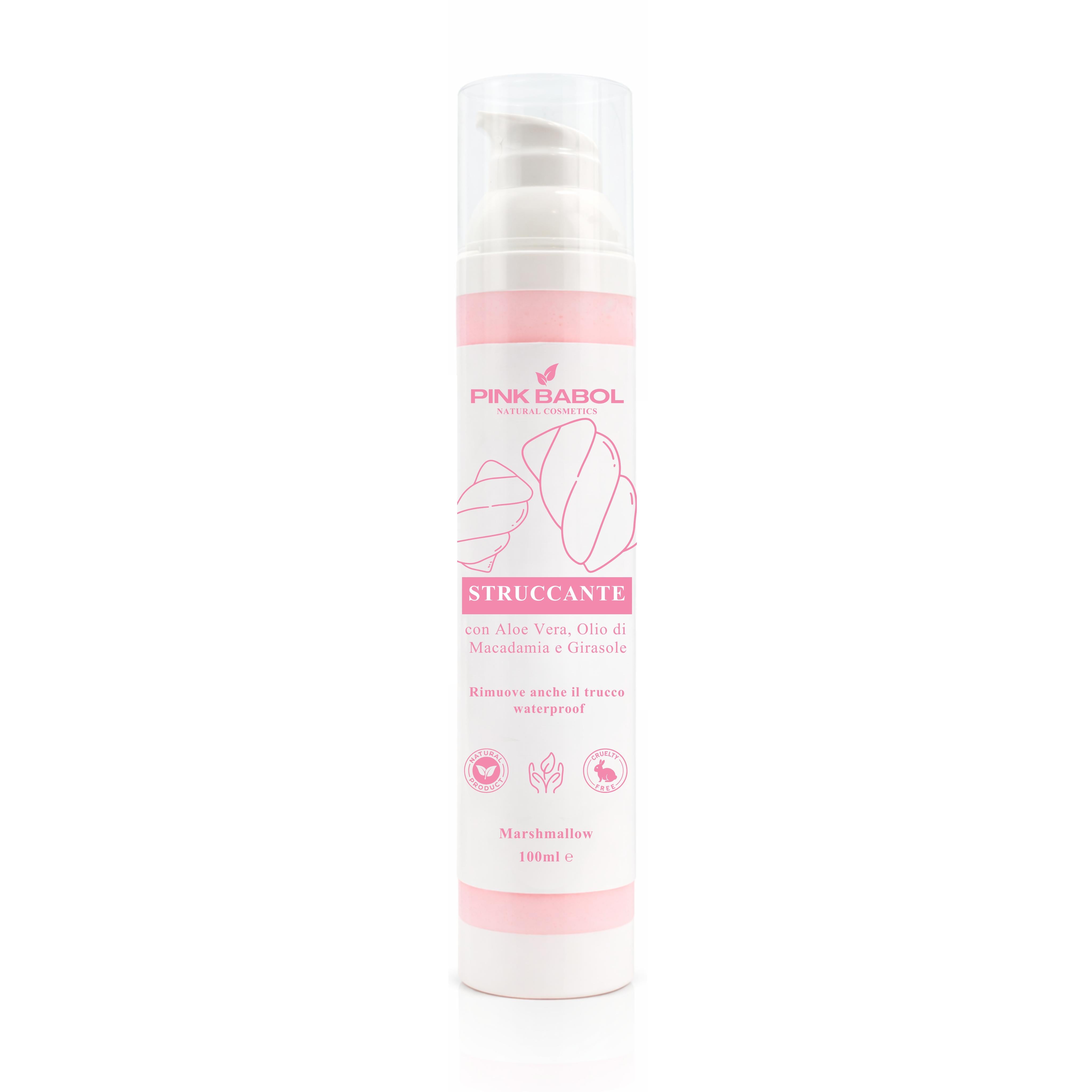 Struccante Viso in crema con Aloe Vera & Olio di Macadamia e Girasole – Delicato, Idratante e Nutriente. Rimuove anche il trucco waterproof-Pink Babol