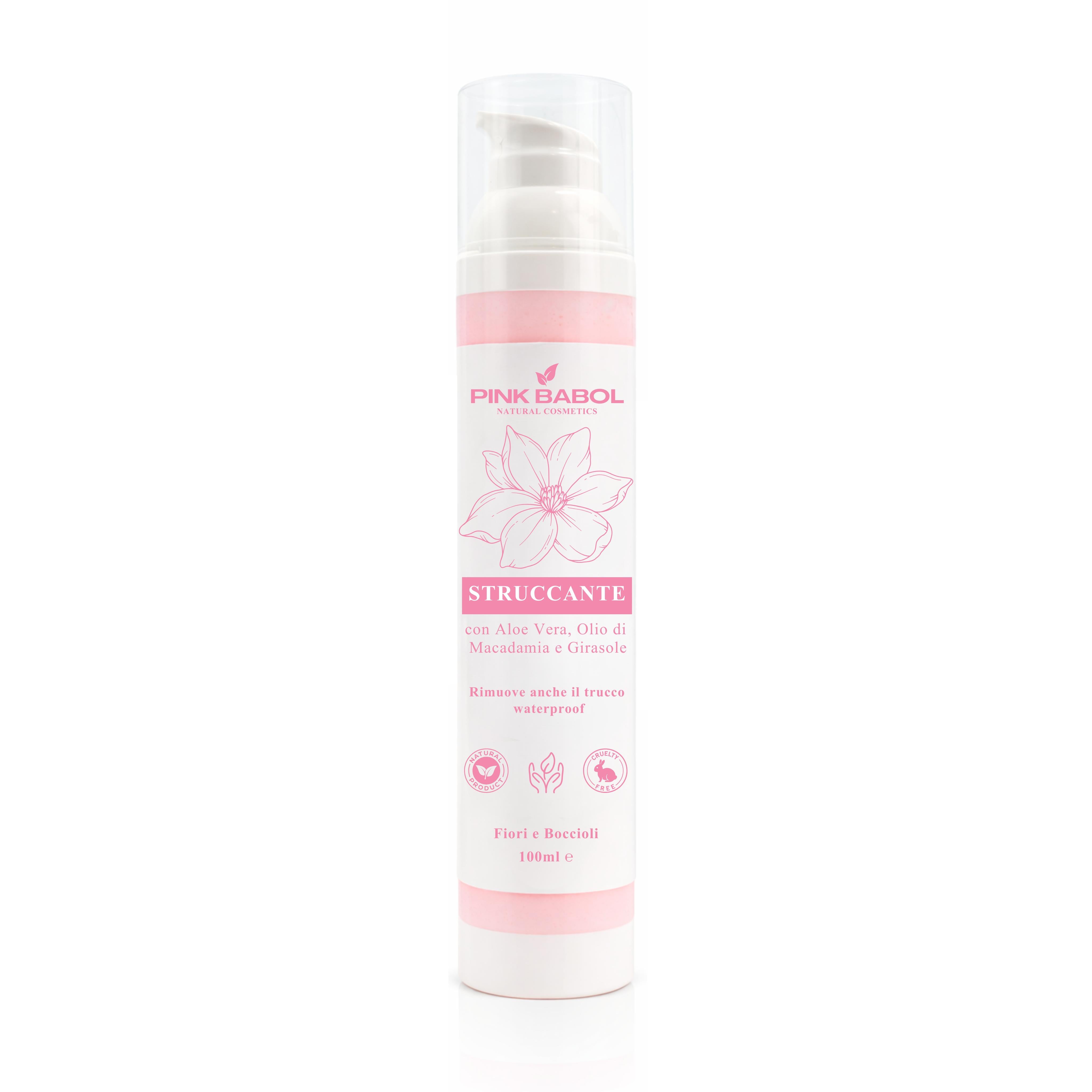 Struccante Viso in crema con Aloe Vera & Olio di Macadamia e Girasole – Delicato, Idratante e Nutriente. Rimuove anche il trucco waterproof-Pink Babol