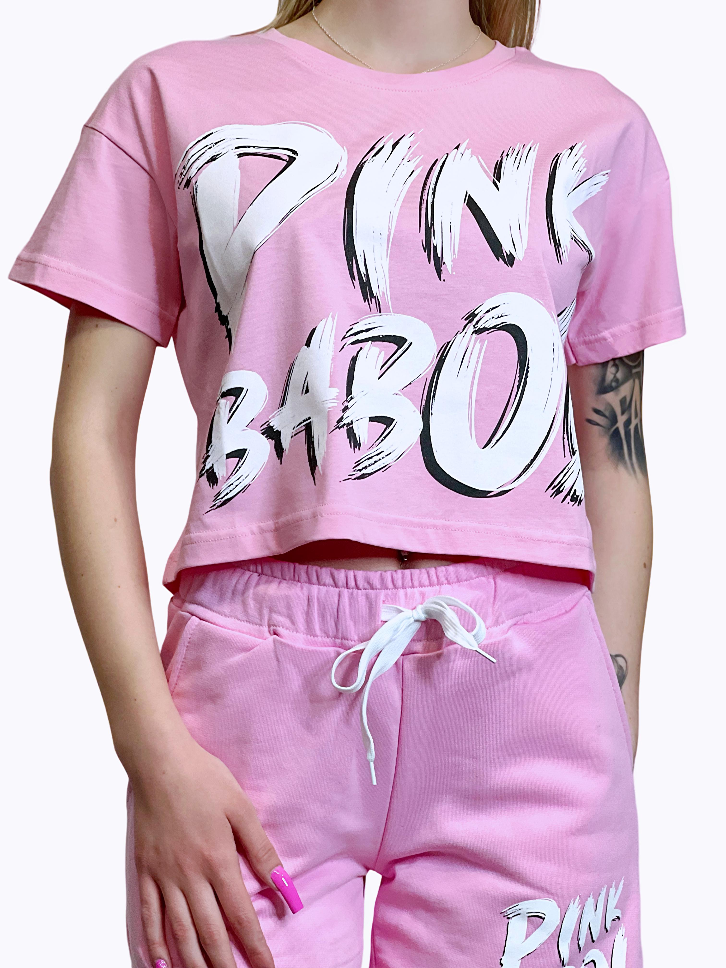 T-Shirt Crop Pink Babol Paint-Pink Babol
