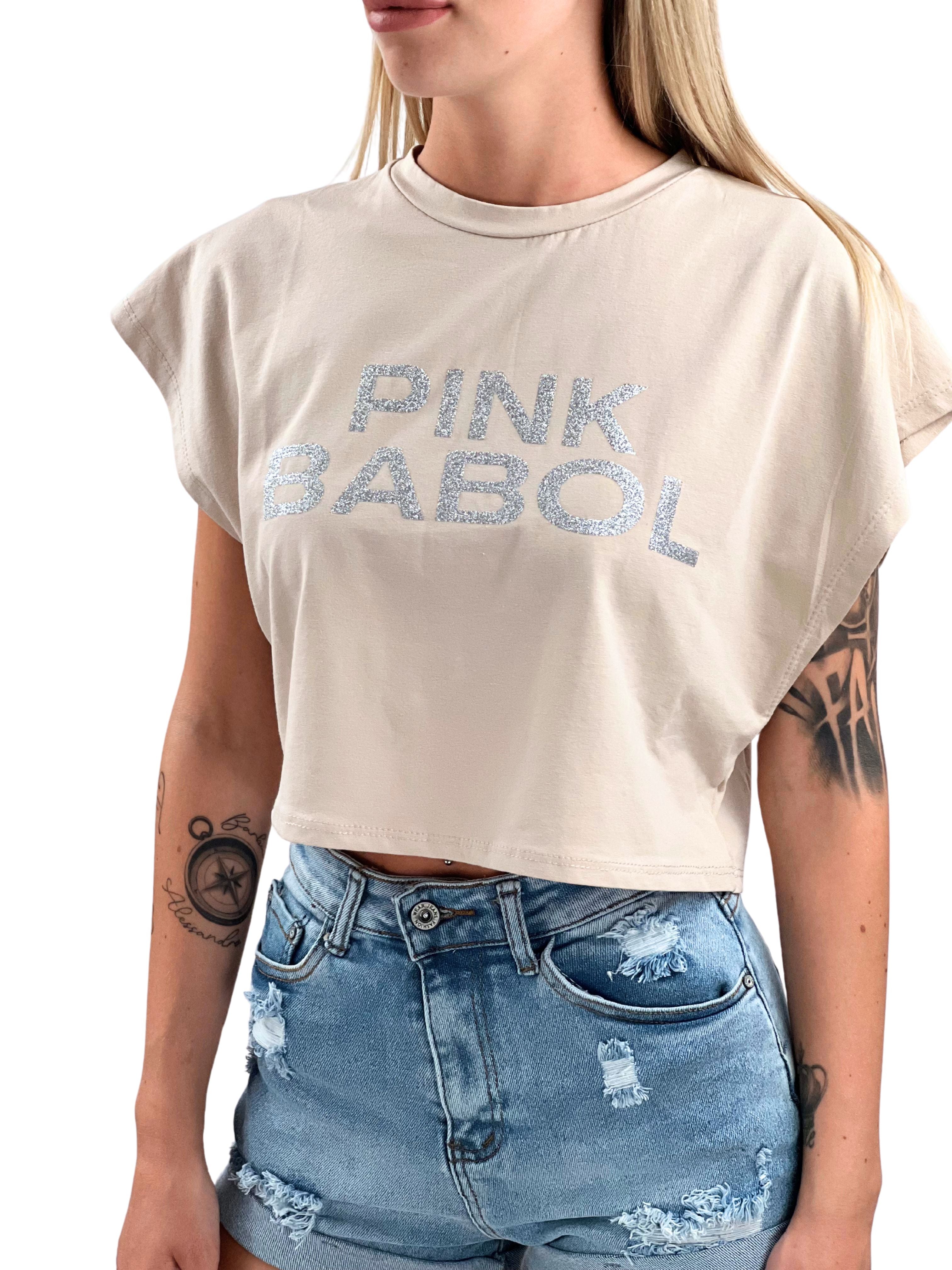 T-Shirt crop smanicata Pink Babol glitter Silver Edition-Pink Babol