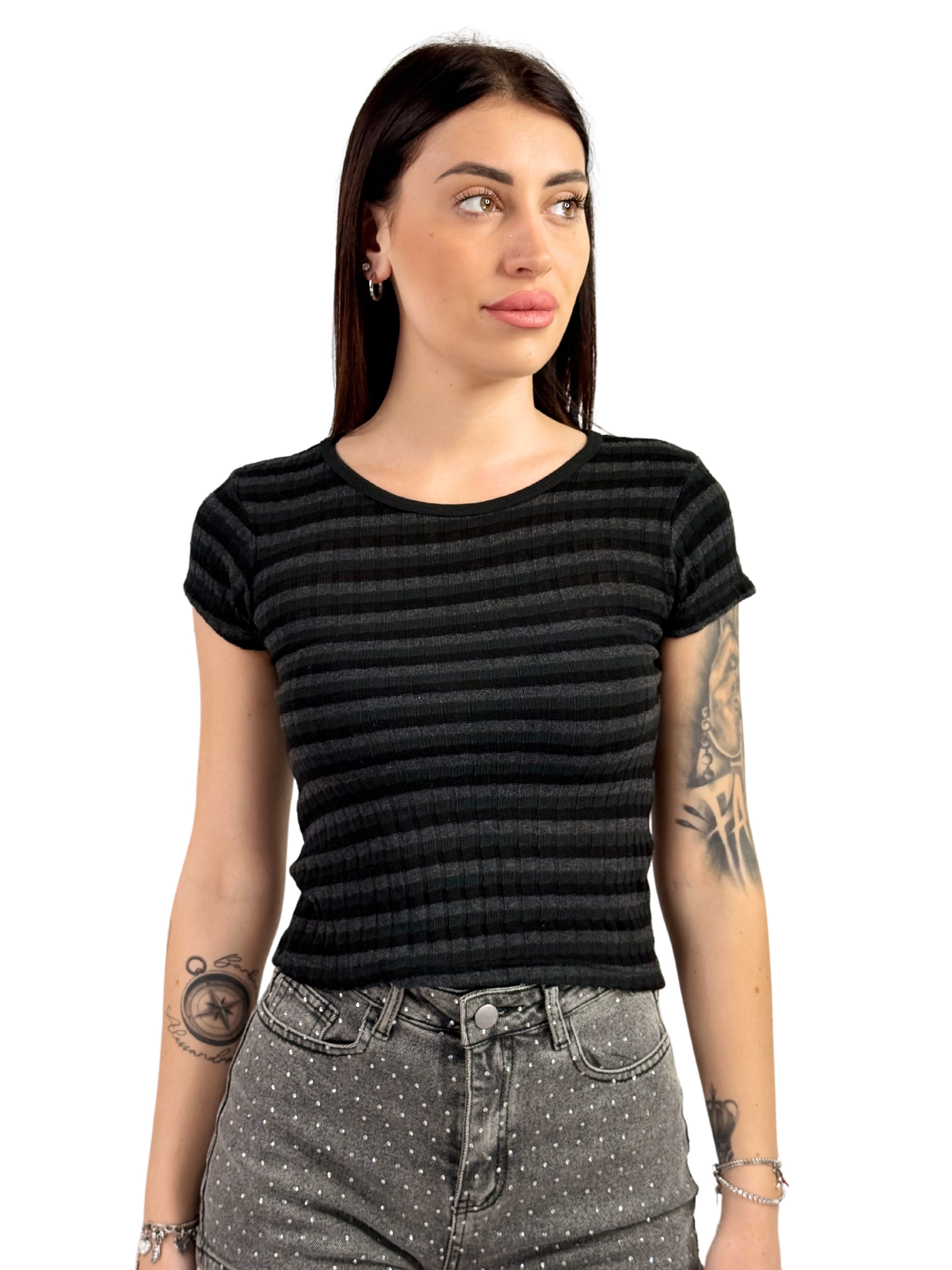 T-shirt a costine rigata-Pink Babol