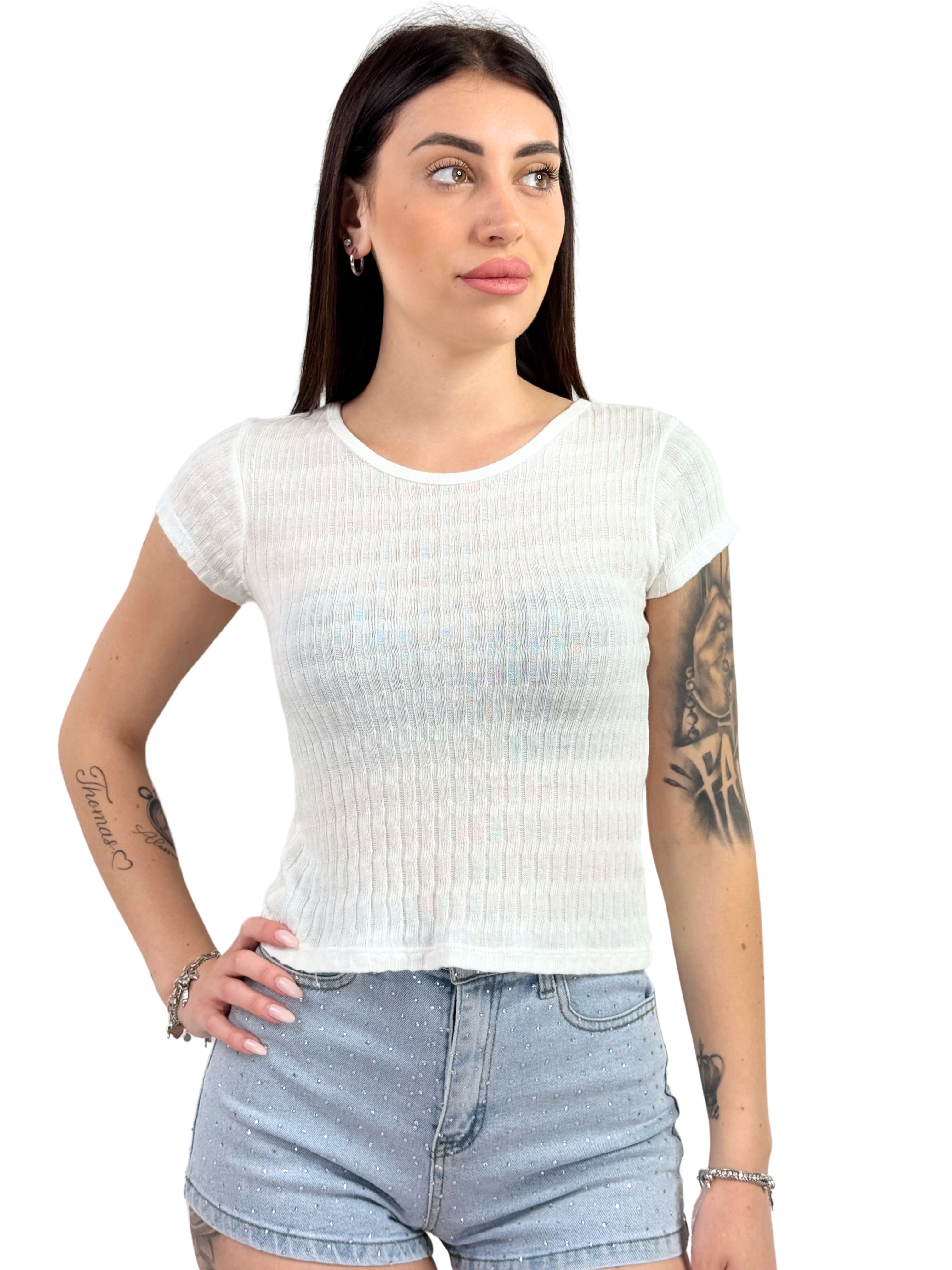 T-shirt a costine rigata-Pink Babol