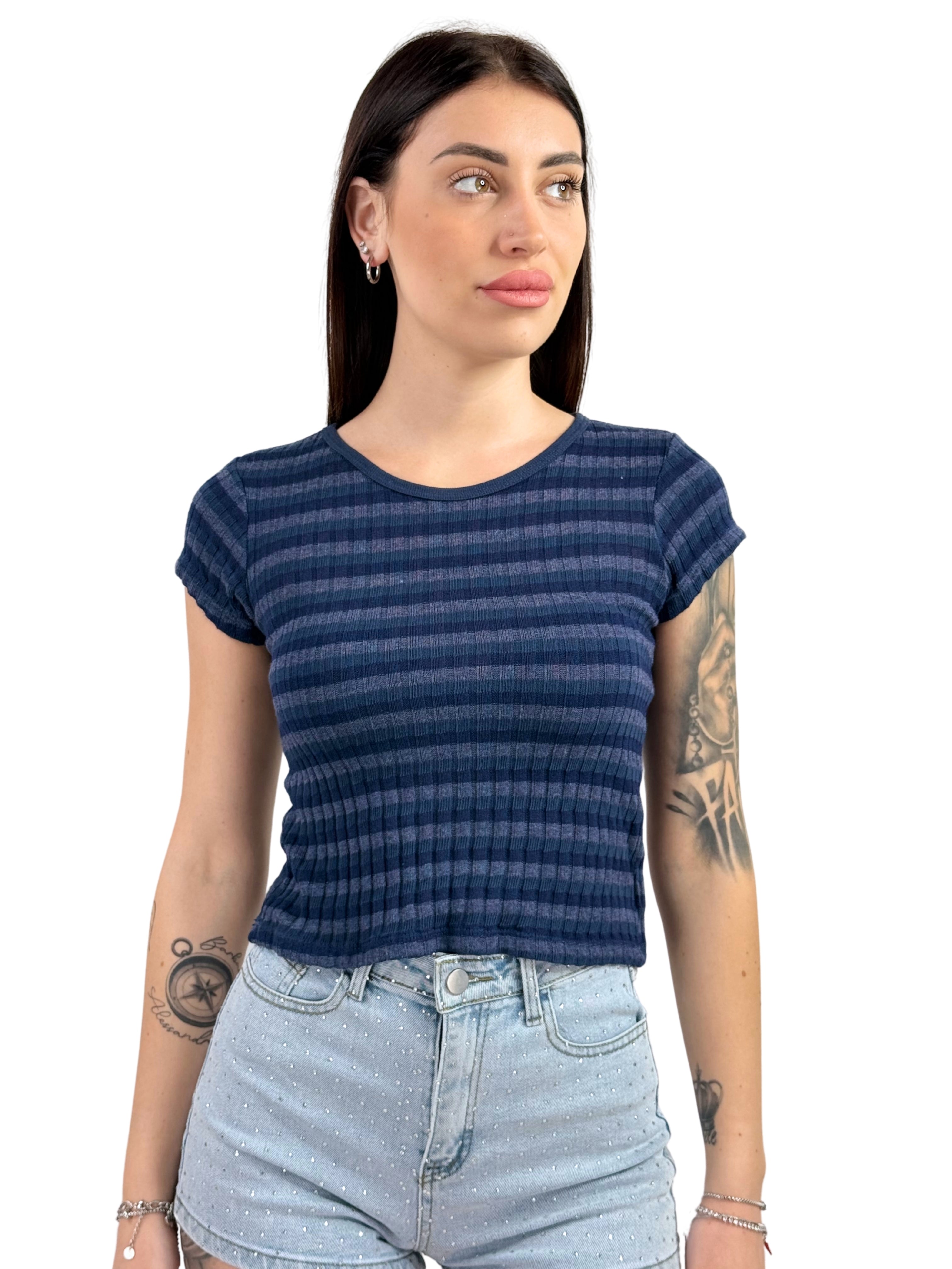 T-shirt a costine rigata-Pink Babol