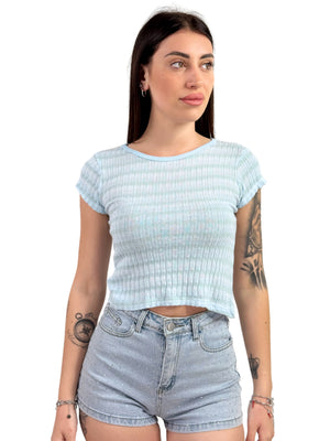 T-shirt a costine rigata-Pink Babol