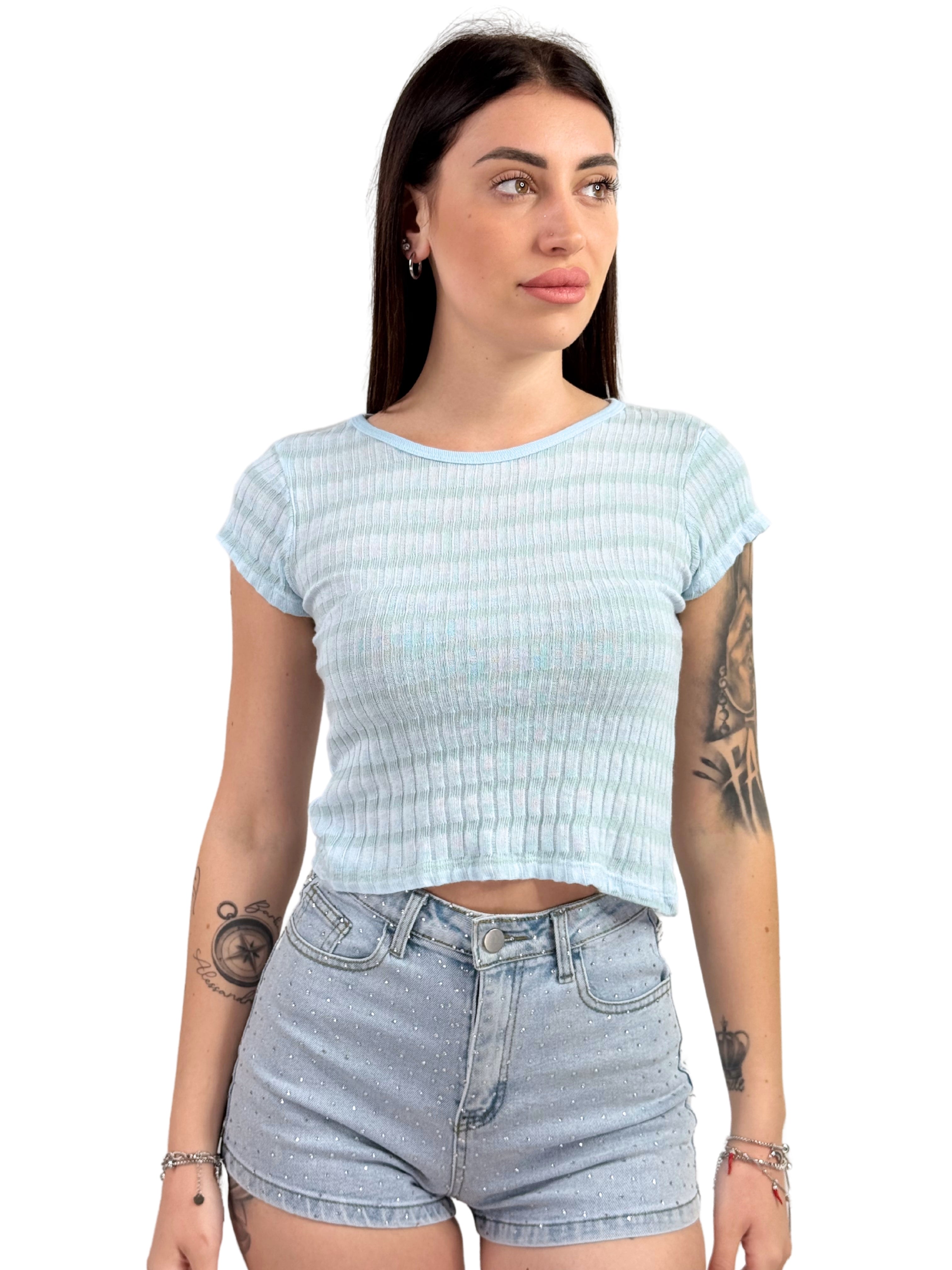 T-shirt a costine rigata-Pink Babol