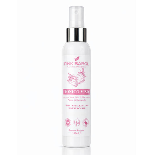 Tonico Viso con Aloe Vera, Olio di Macadamia, Acqua di Hamamelis - Idratante, Lenitivo, Rinfrescante-Pink Babol