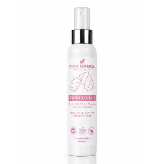 Tonico Viso con Aloe Vera, Olio di Macadamia, Acqua di Hamamelis - Idratante, Lenitivo, Rinfrescante-Pink Babol