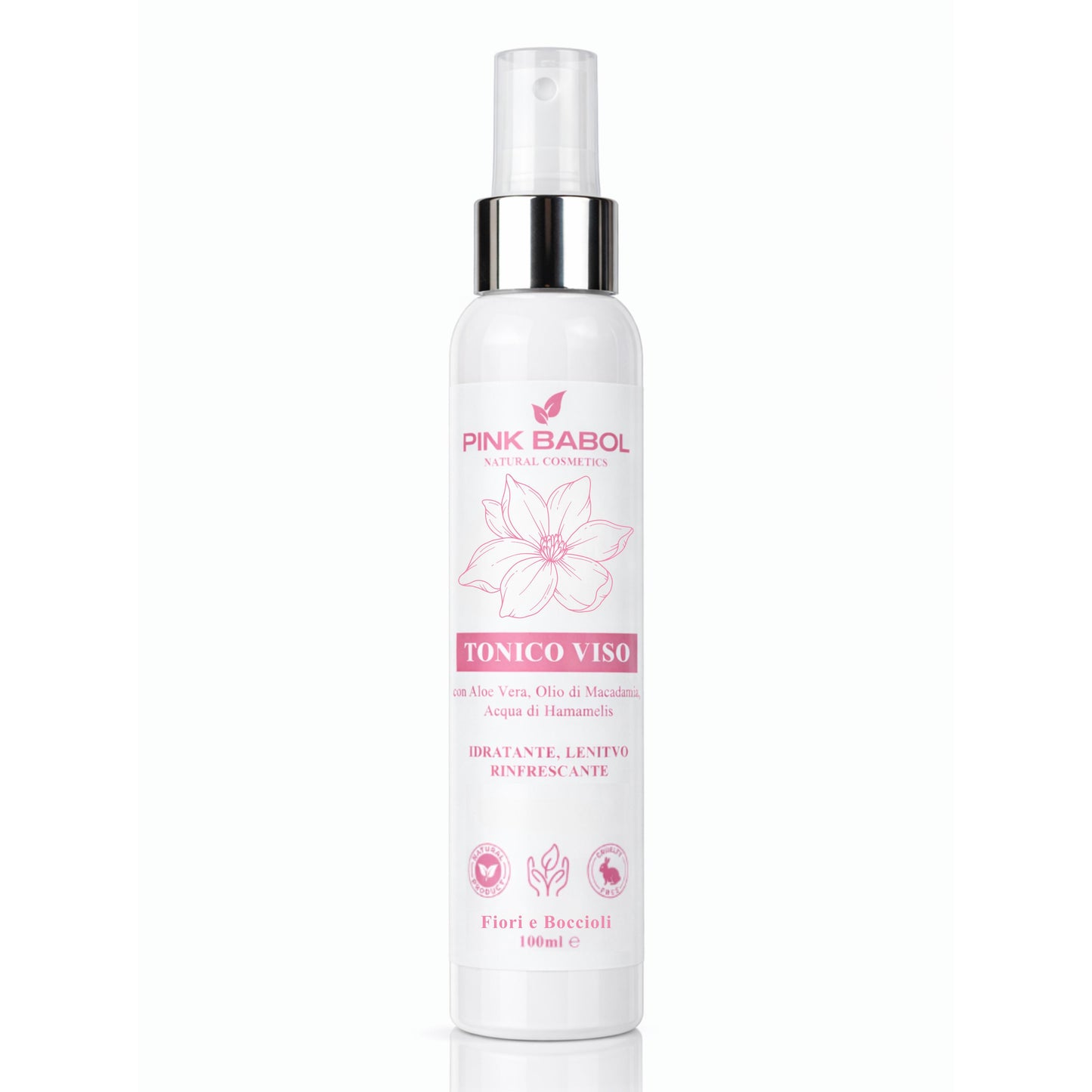 Tonico Viso con Aloe Vera, Olio di Macadamia, Acqua di Hamamelis - Idratante, Lenitivo, Rinfrescante-Pink Babol