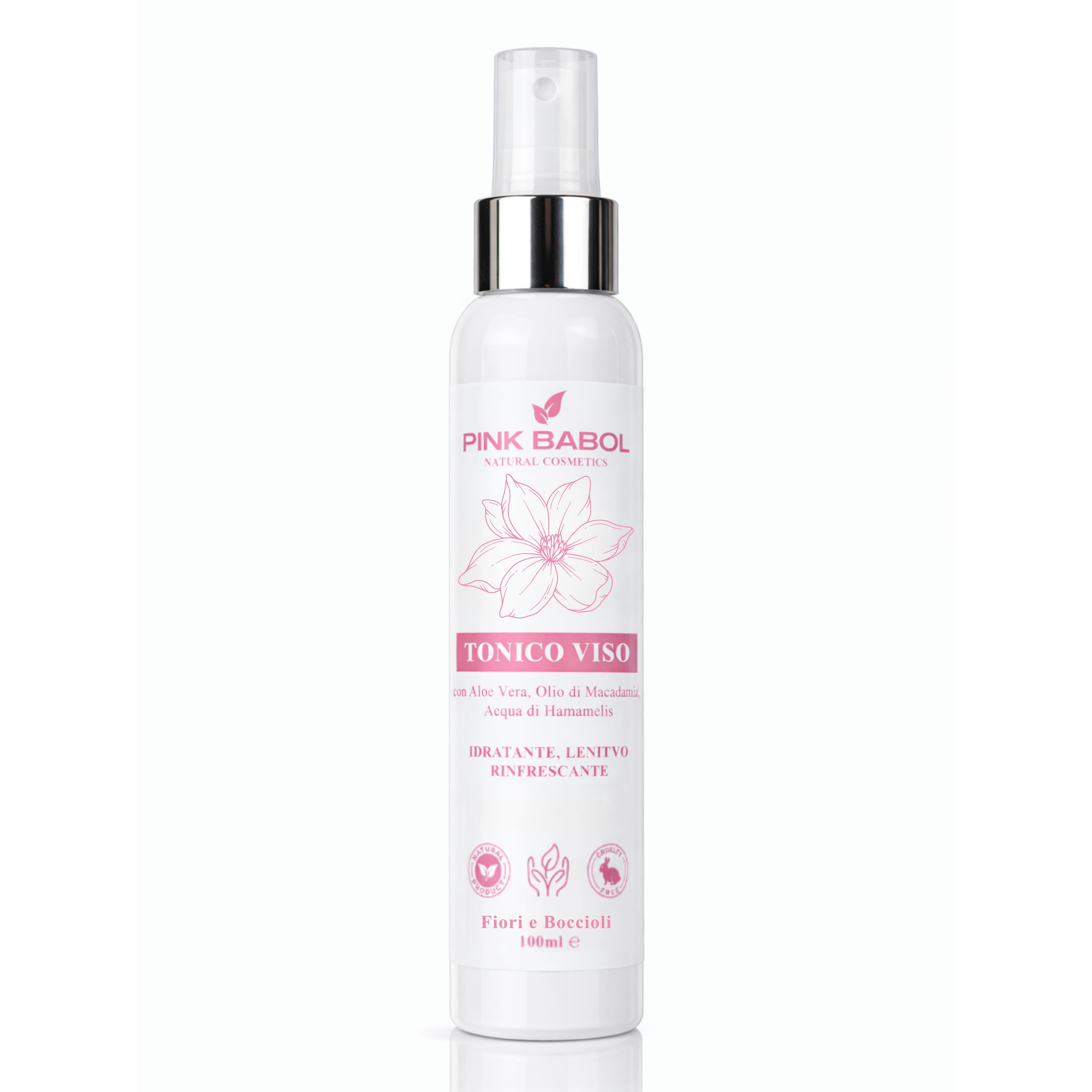 Tonico Viso con Aloe Vera, Olio di Macadamia, Acqua di Hamamelis - Idratante, Lenitivo, Rinfrescante-Pink Babol