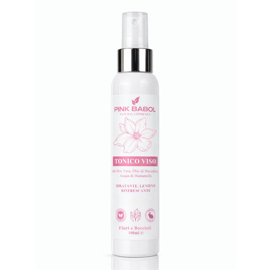Tonico Viso con Aloe Vera, Olio di Macadamia, Acqua di Hamamelis - Idratante, Lenitivo, Rinfrescante-Pink Babol