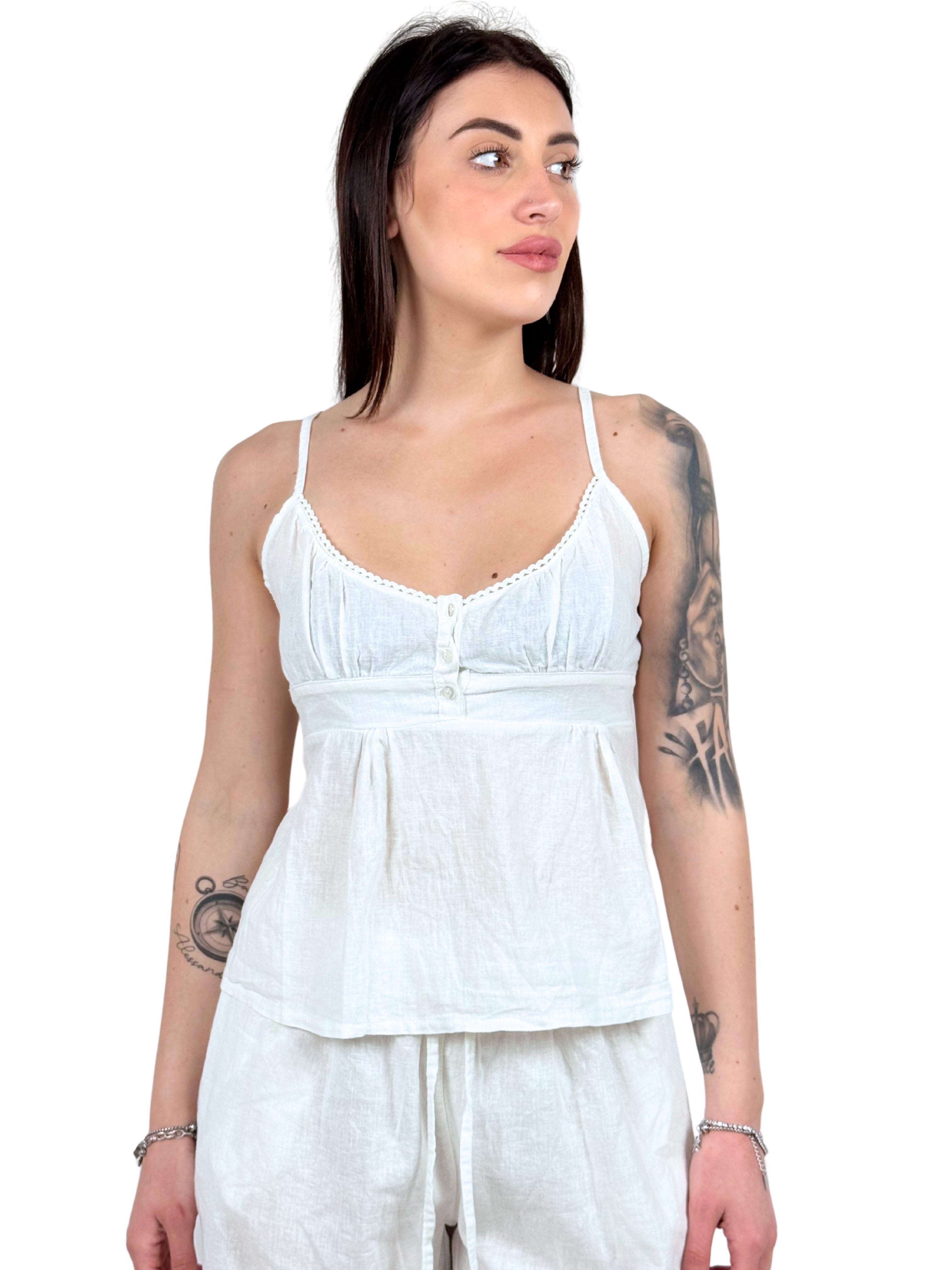 Top in misto lino con fiocco sulla schiena-Pink Babol